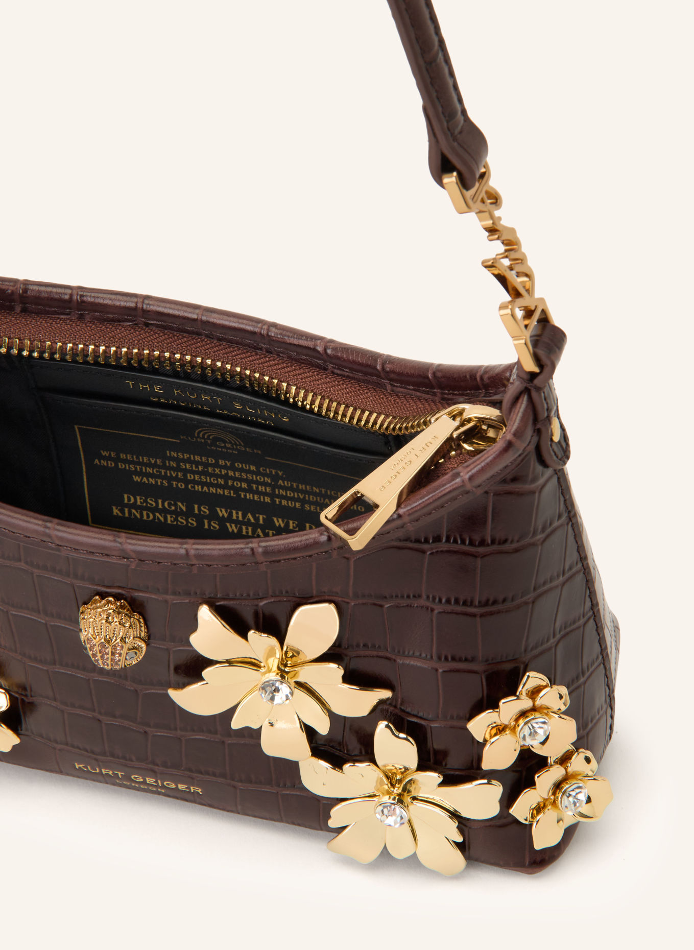 KURT GEIGER Schultertasche: DUNKELBRAUN / GOLD