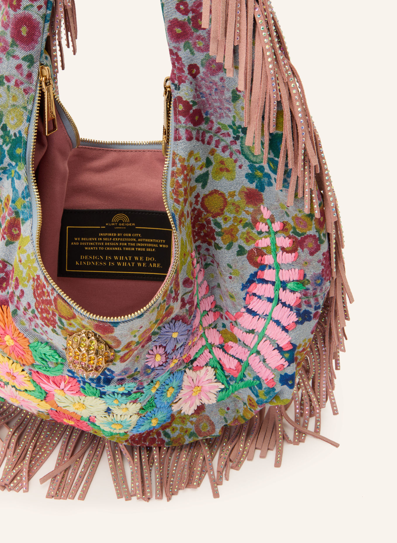 KURT GEIGER Sac seau SHOREDITCH LARGE: BLEU CLAIR / ROSÉ / ROUGE