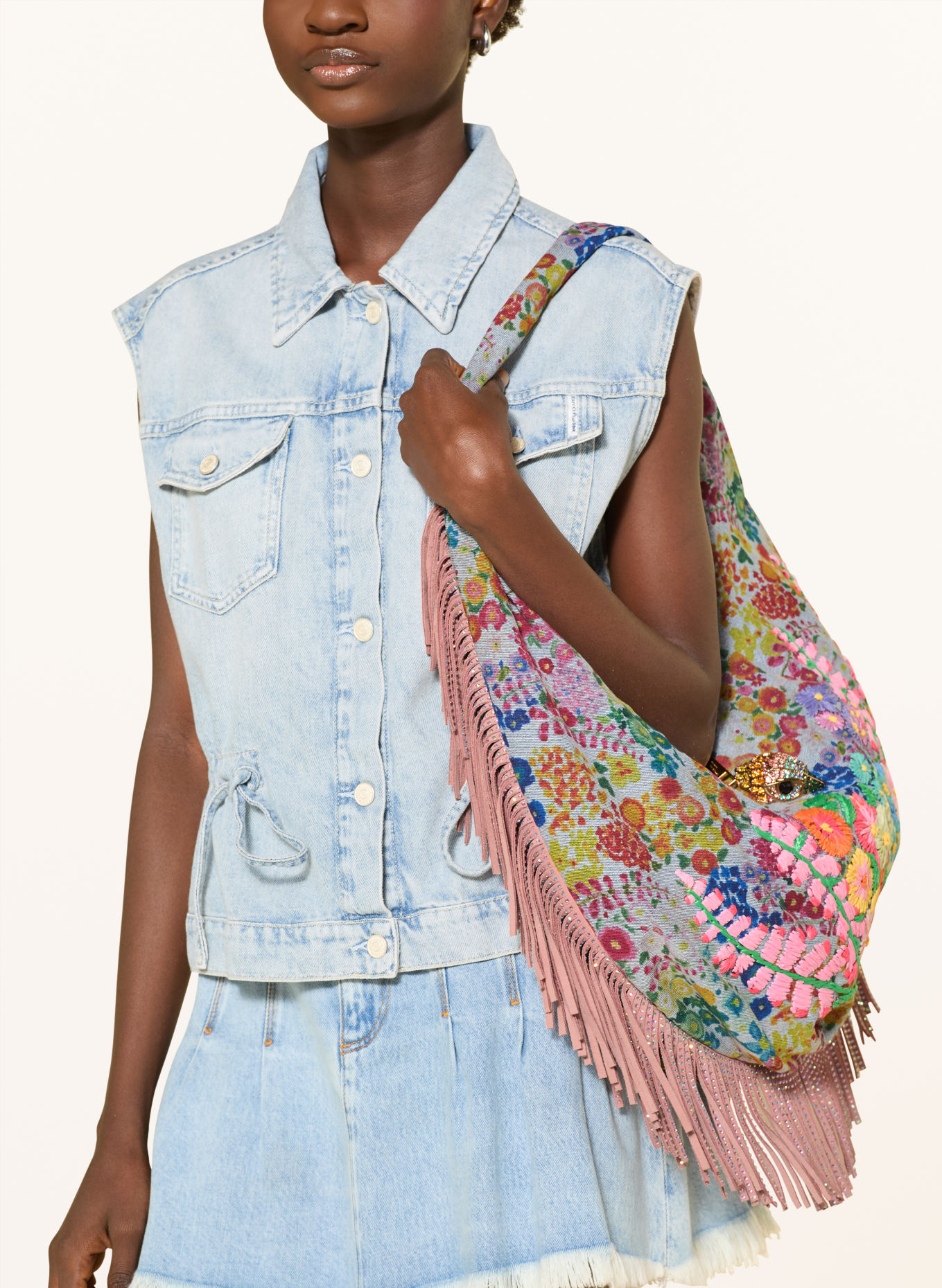 KURT GEIGER Sac seau SHOREDITCH LARGE: BLEU CLAIR / ROSÉ / ROUGE