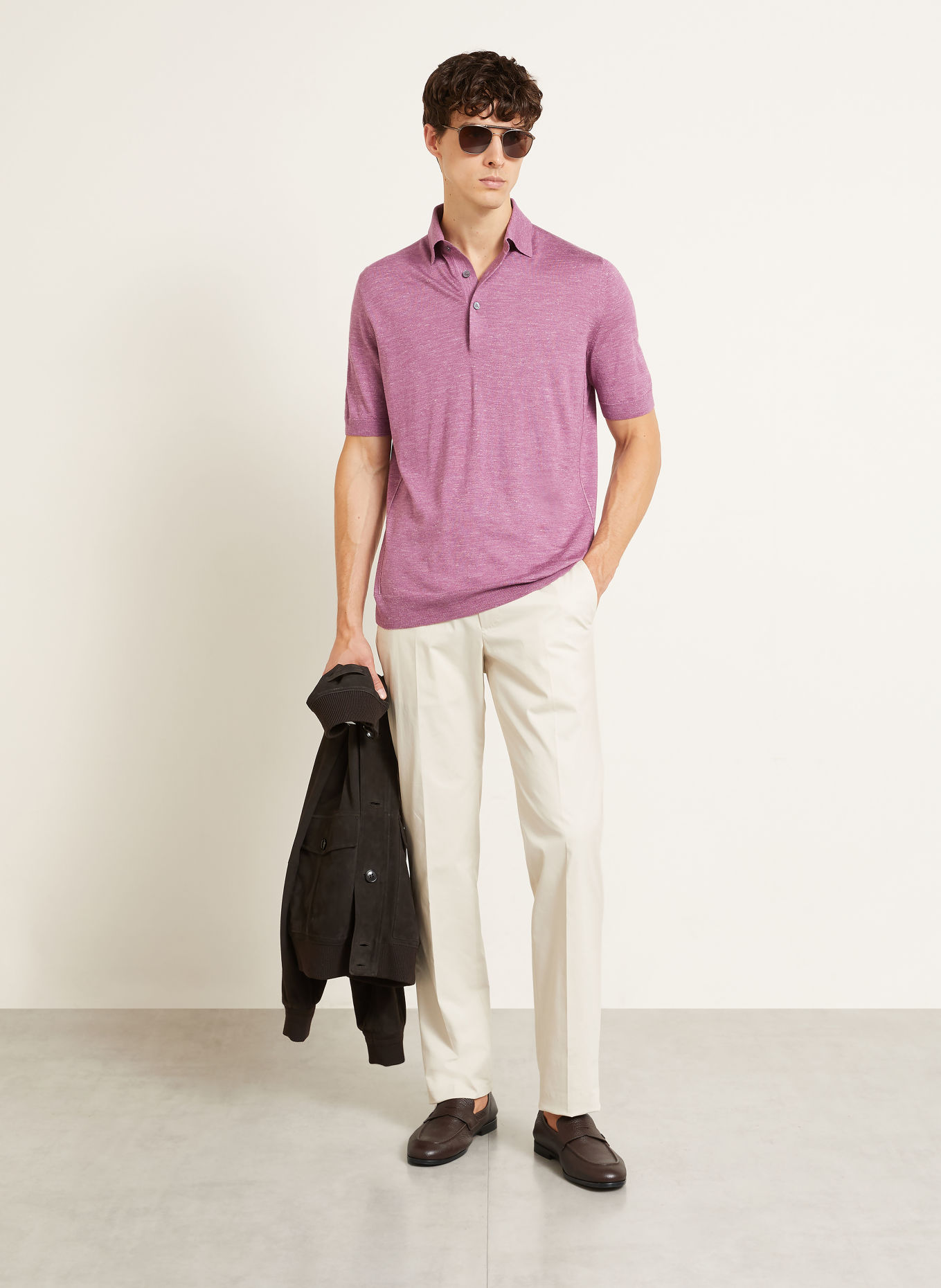 ZEGNA Gebreid poloshirt met zijde en kasjmier: ROSÉ