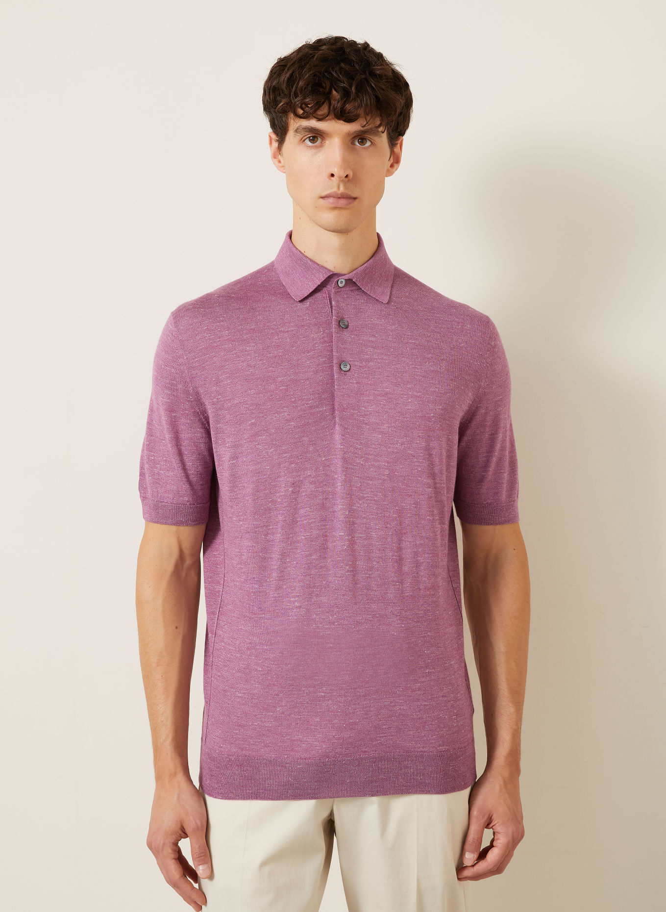ZEGNA Gebreid poloshirt met zijde en kasjmier: ROSÉ