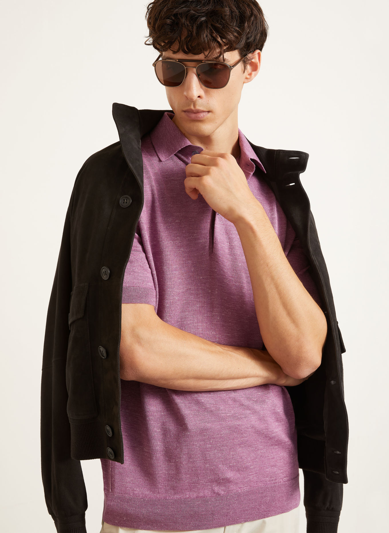 ZEGNA Gebreid poloshirt met zijde en kasjmier: ROSÉ