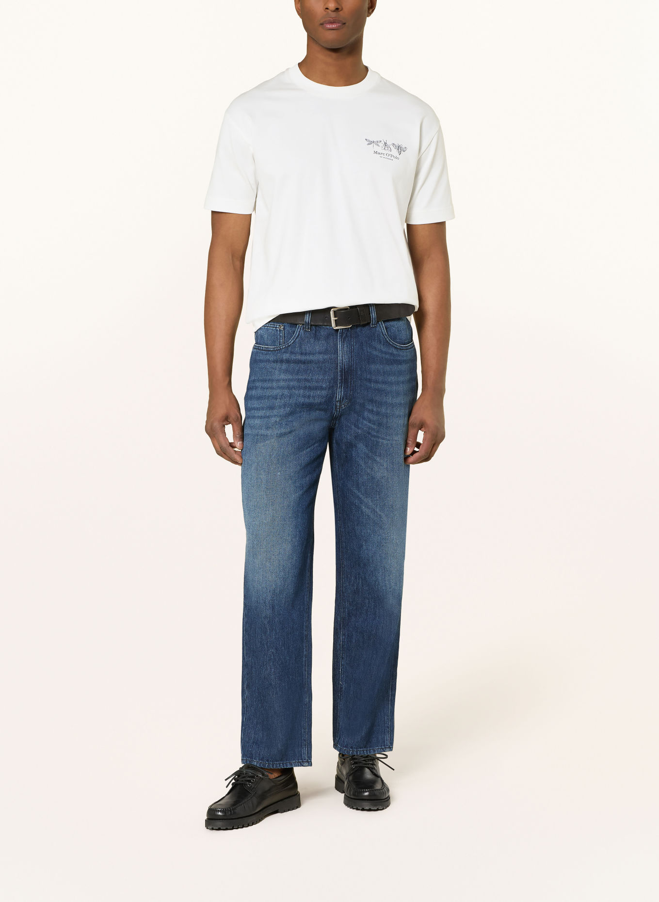 Marc O'Polo T-Shirt: CREME / DUNKELBLAU