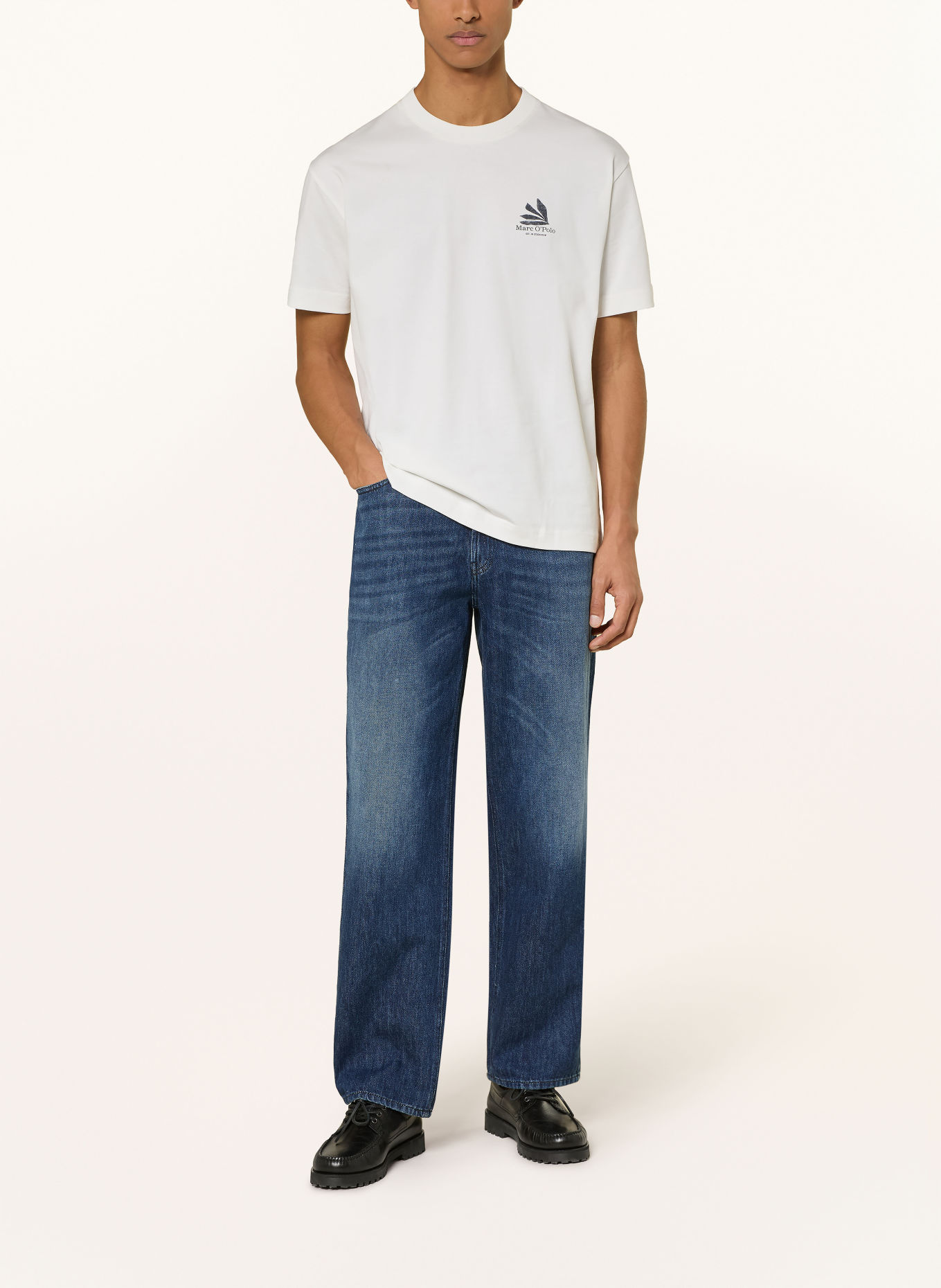 Marc O'Polo T-Shirt: WEISS / DUNKELGRAU / BLAU