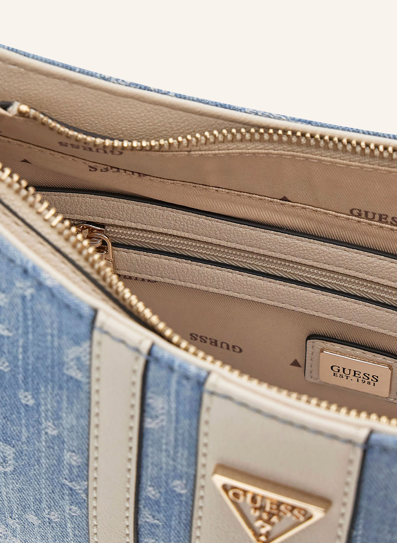GUESS NOELLE Shoulder Bag: LIGHT BLUE / GOLD / WHITE