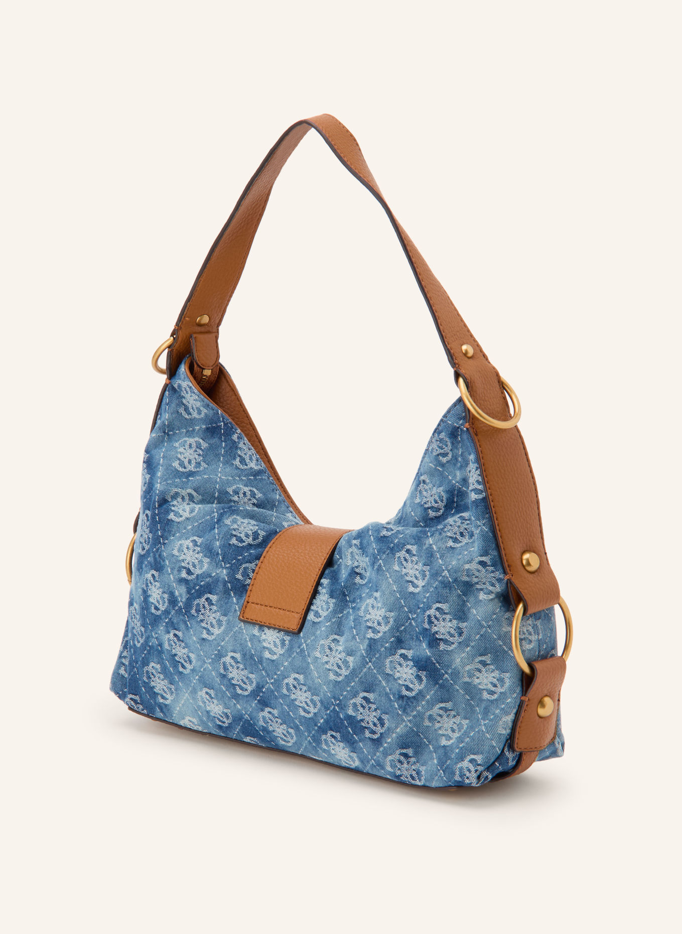 GUESS Schultertasche CAMDEN: BLAU / COGNAC / HELLBLAU