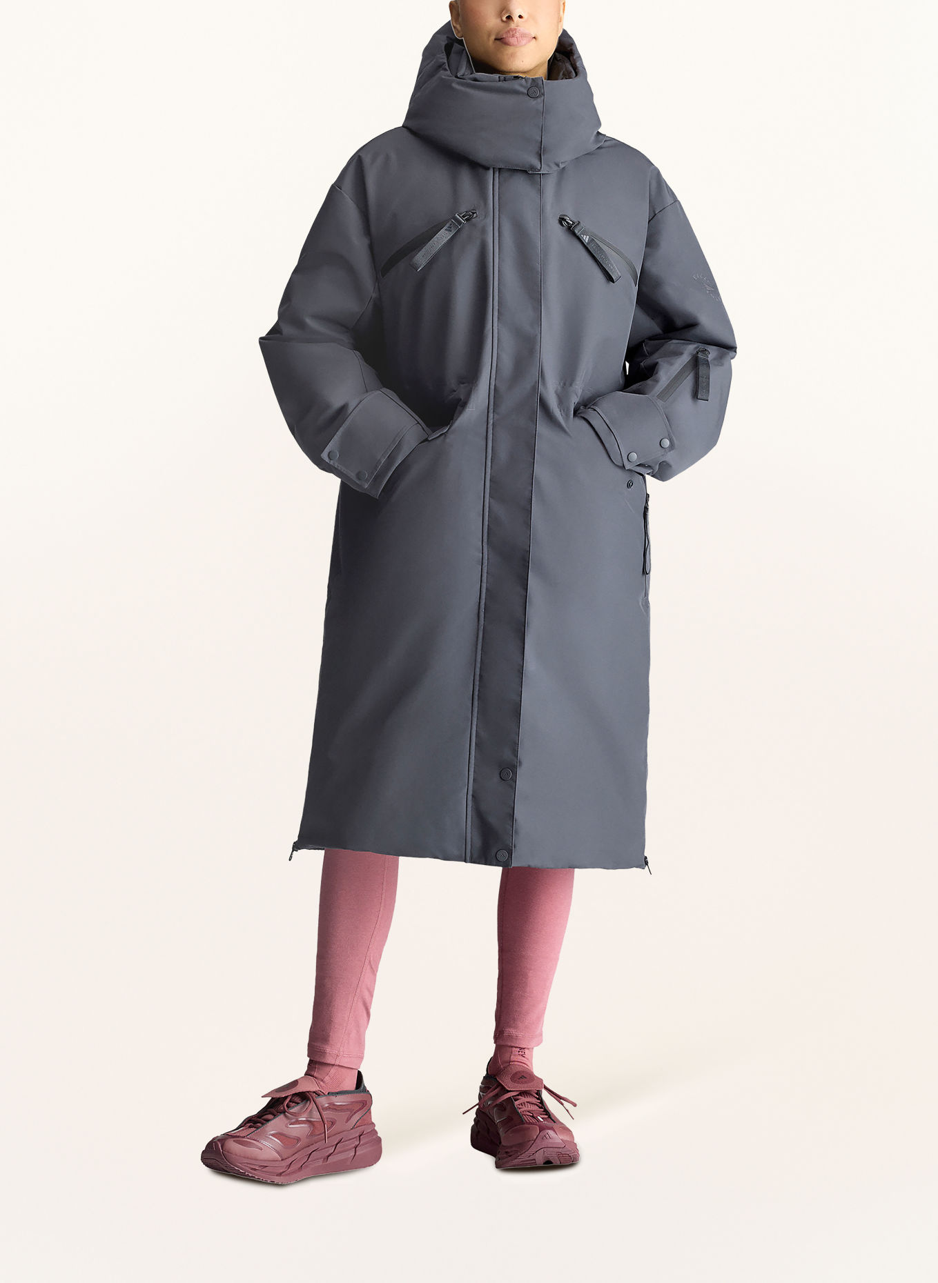 adidas by Stella McCartney ADIDAS BY STELLA MCCARTNEY LONG PADDED Mantel met afneembare capuchon: DONKERGRIJS
