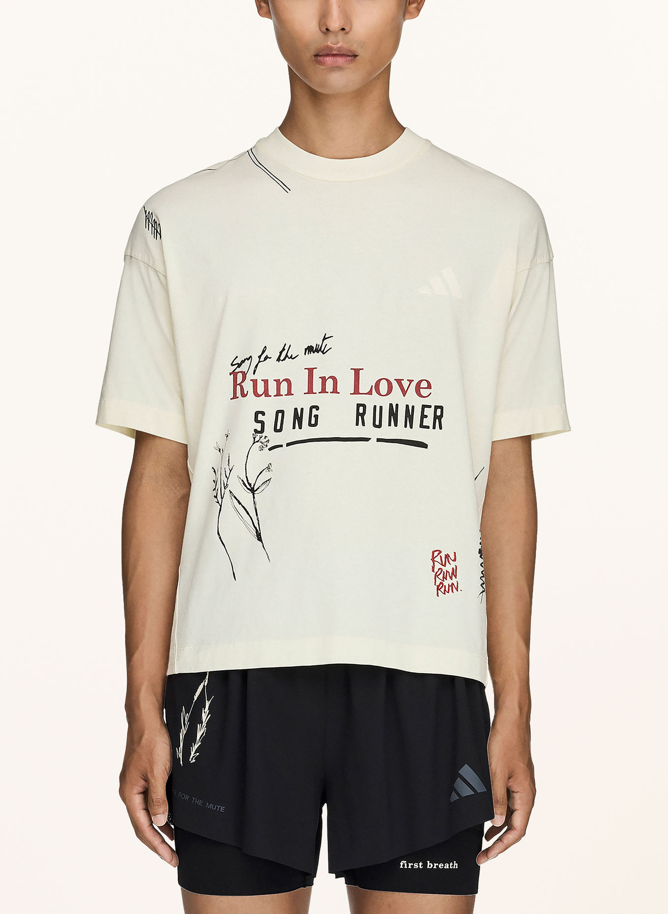adidas T-shirt SONG FOR THE MUTE: ECRU / DARK RED / BLACK