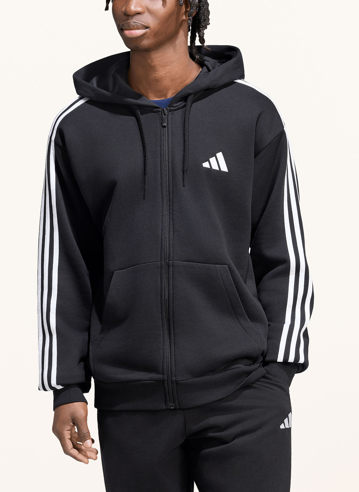 adidas Sweatvest ESSENTIALS 3-STREEP: ZWART / WIT