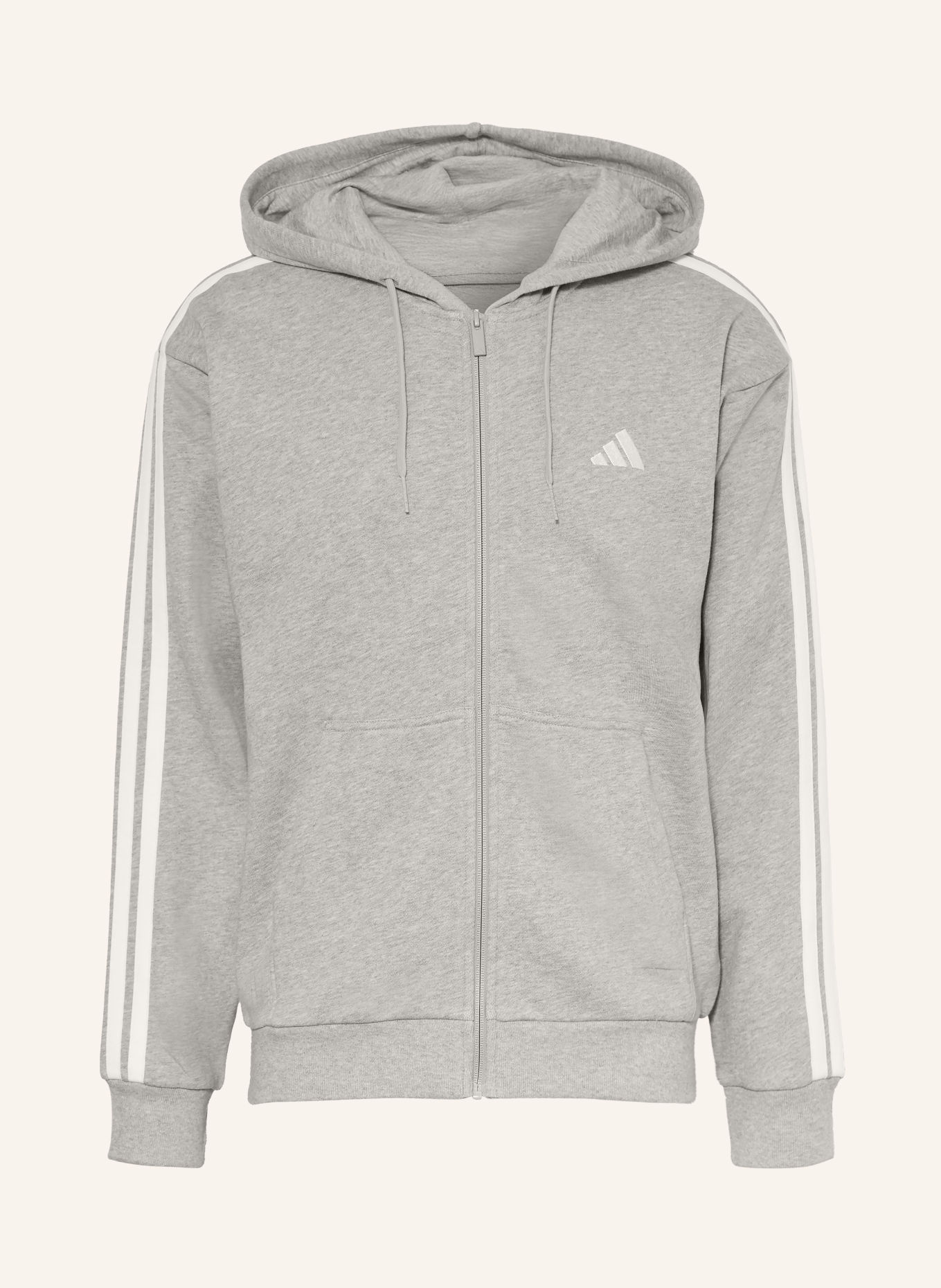 adidas ESSENTIALS 3-Stripe Zip-up Sweatshirt Jacket: GRAY / WHITE