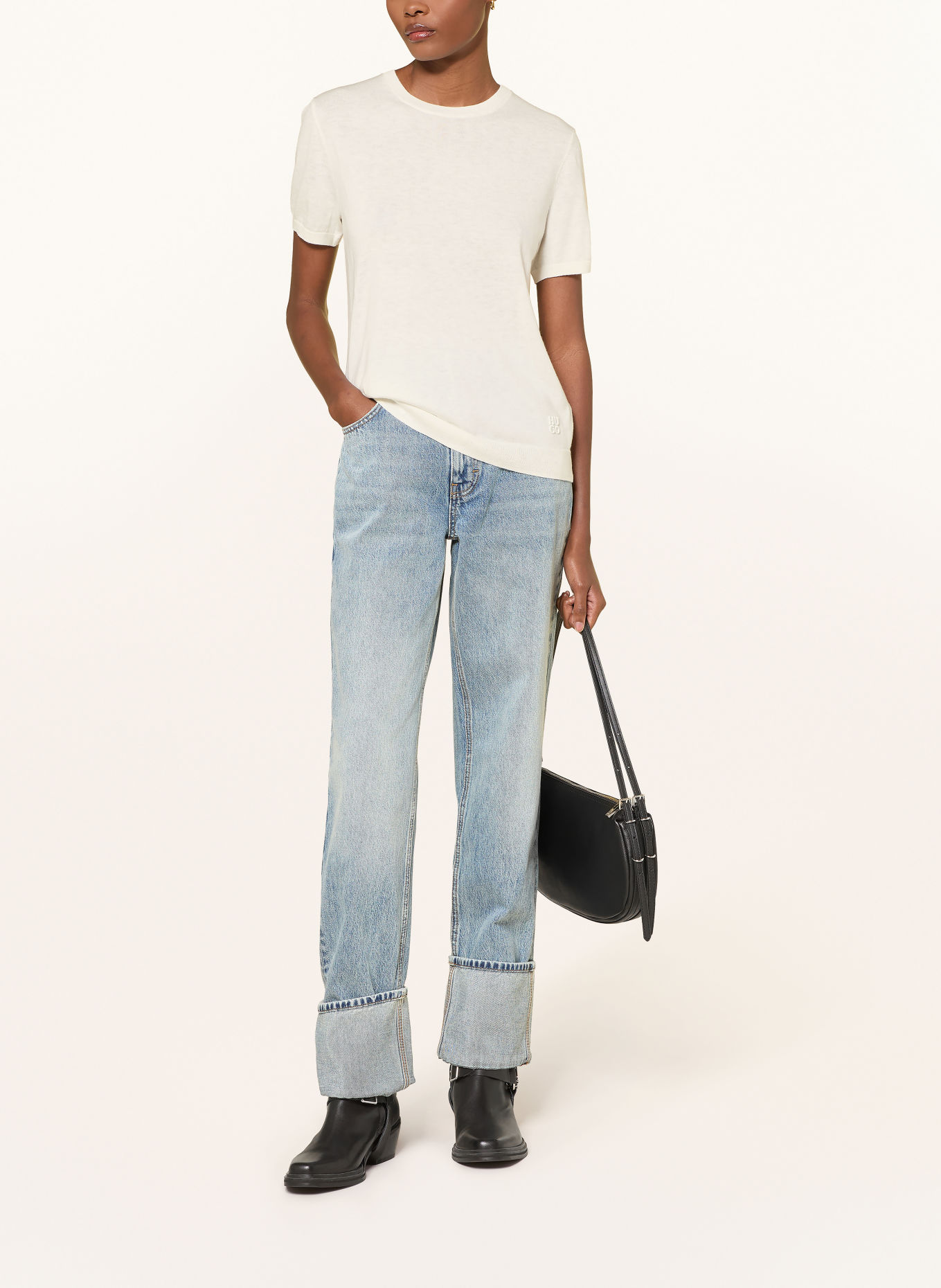 HUGO Gebreid shirt SESSINAK: WIT