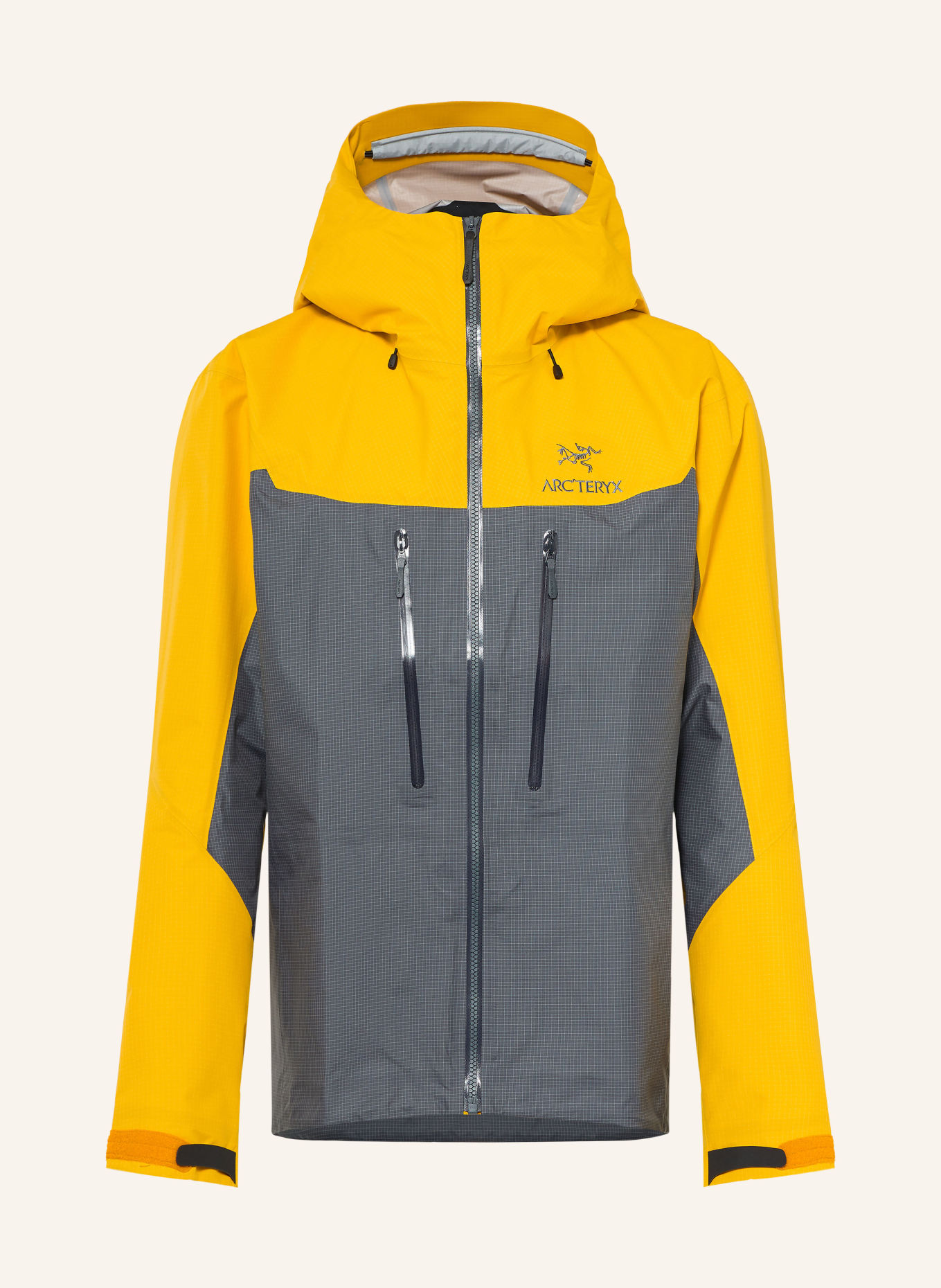 ARC'TERYX Hardshell-Jacke ALPHA: DUNKELGRAU / GELB