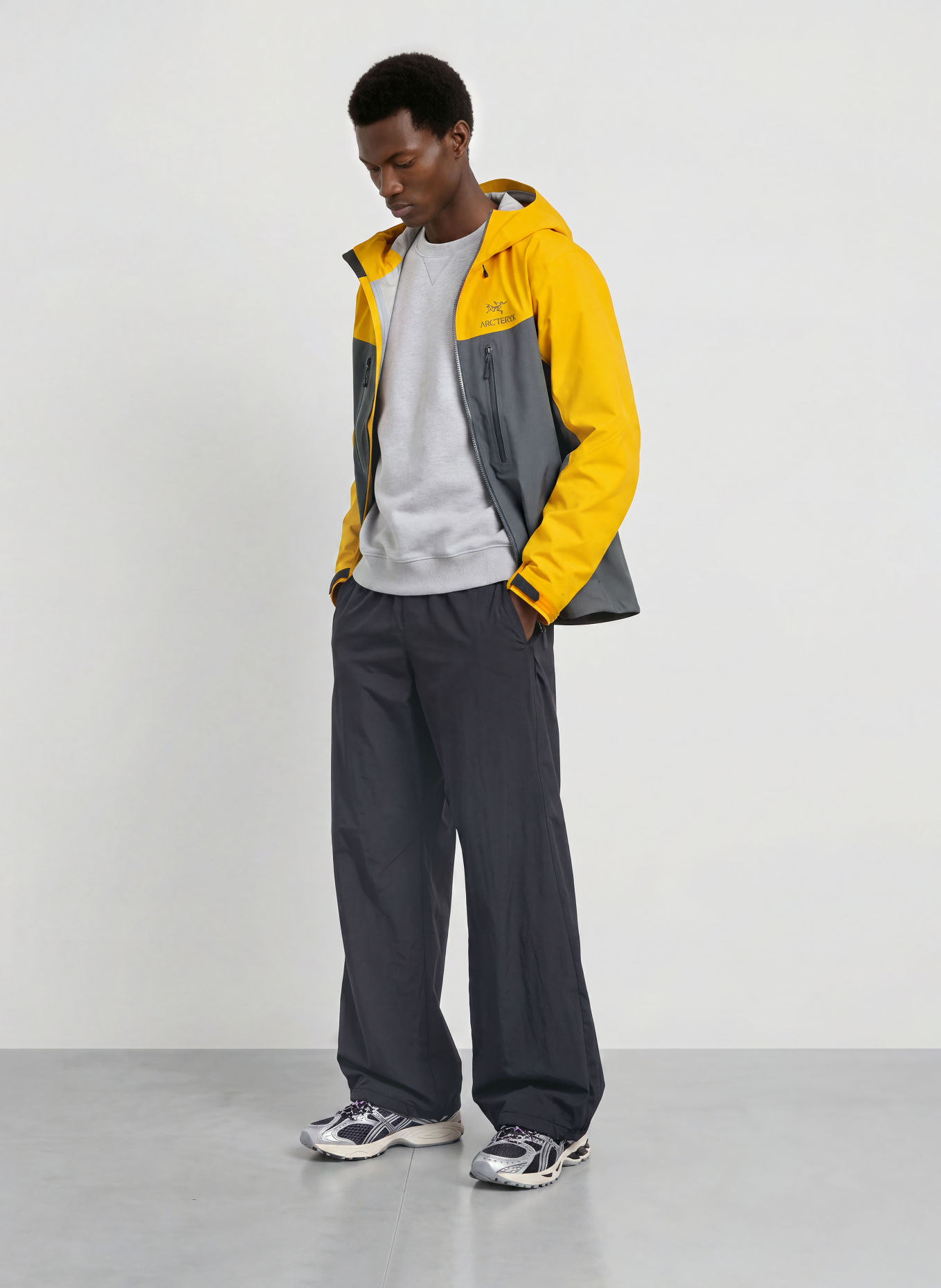 ARC'TERYX Hardshell-Jacke ALPHA: DUNKELGRAU / GELB