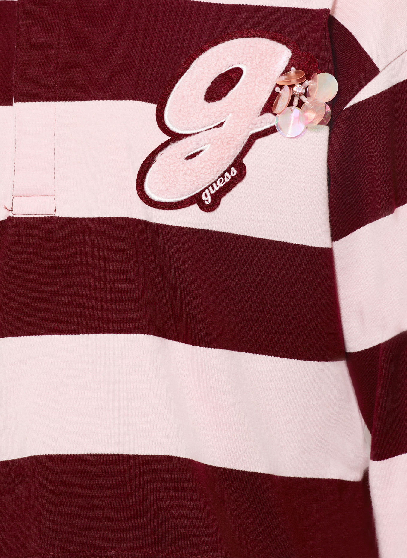 GUESS Jersey-poloshirt met pailletten: DONKERROOD / ROZE / WIT