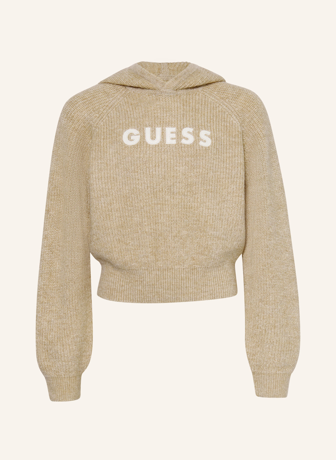 GUESS Strikket hættetrøje: BEIGE / HVID