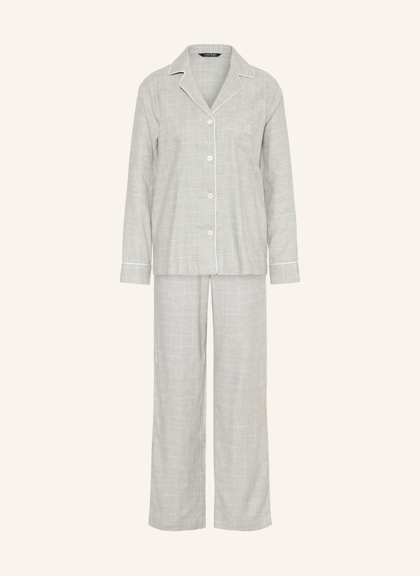LAUREN RALPH LAUREN Pyjama van flanel: GRIJS / WIT