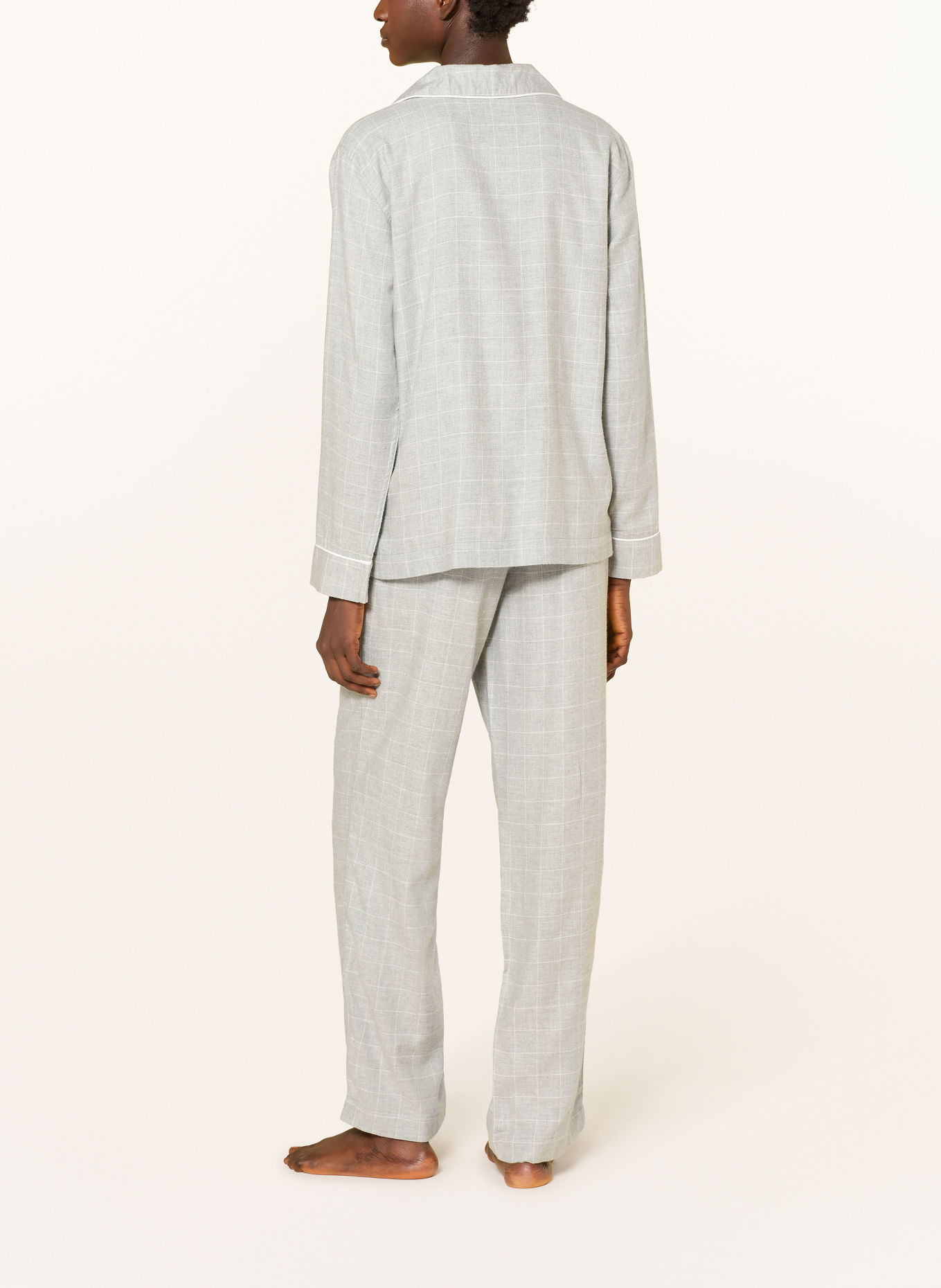 LAUREN RALPH LAUREN Pyjama van flanel: GRIJS / WIT