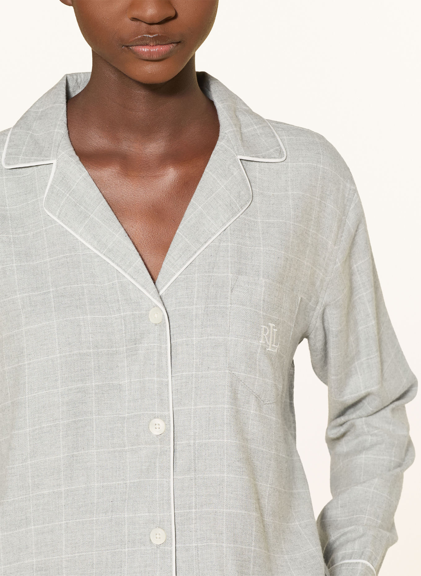 LAUREN RALPH LAUREN Pyjama van flanel: GRIJS / WIT