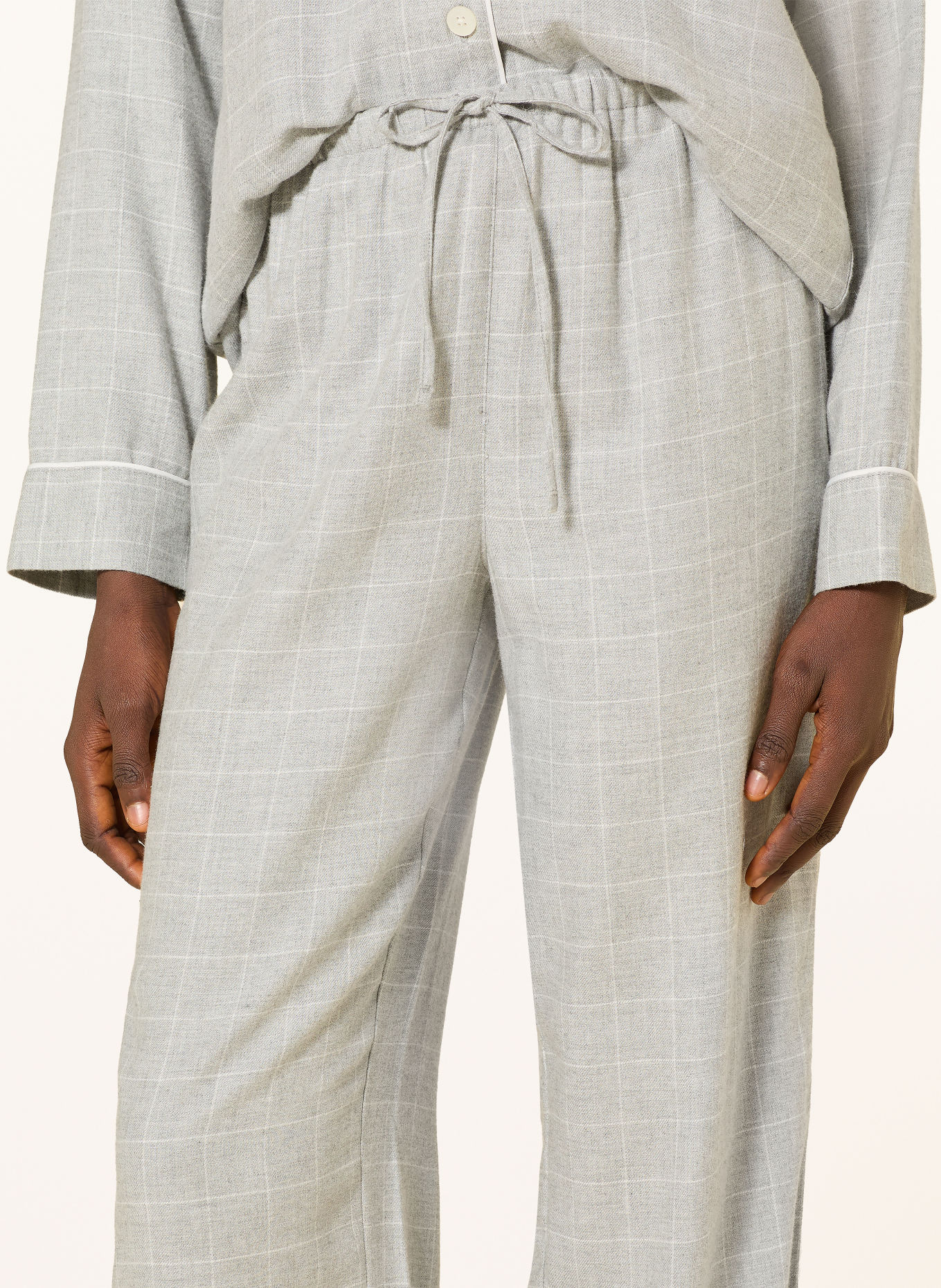 LAUREN RALPH LAUREN Pyjama van flanel: GRIJS / WIT