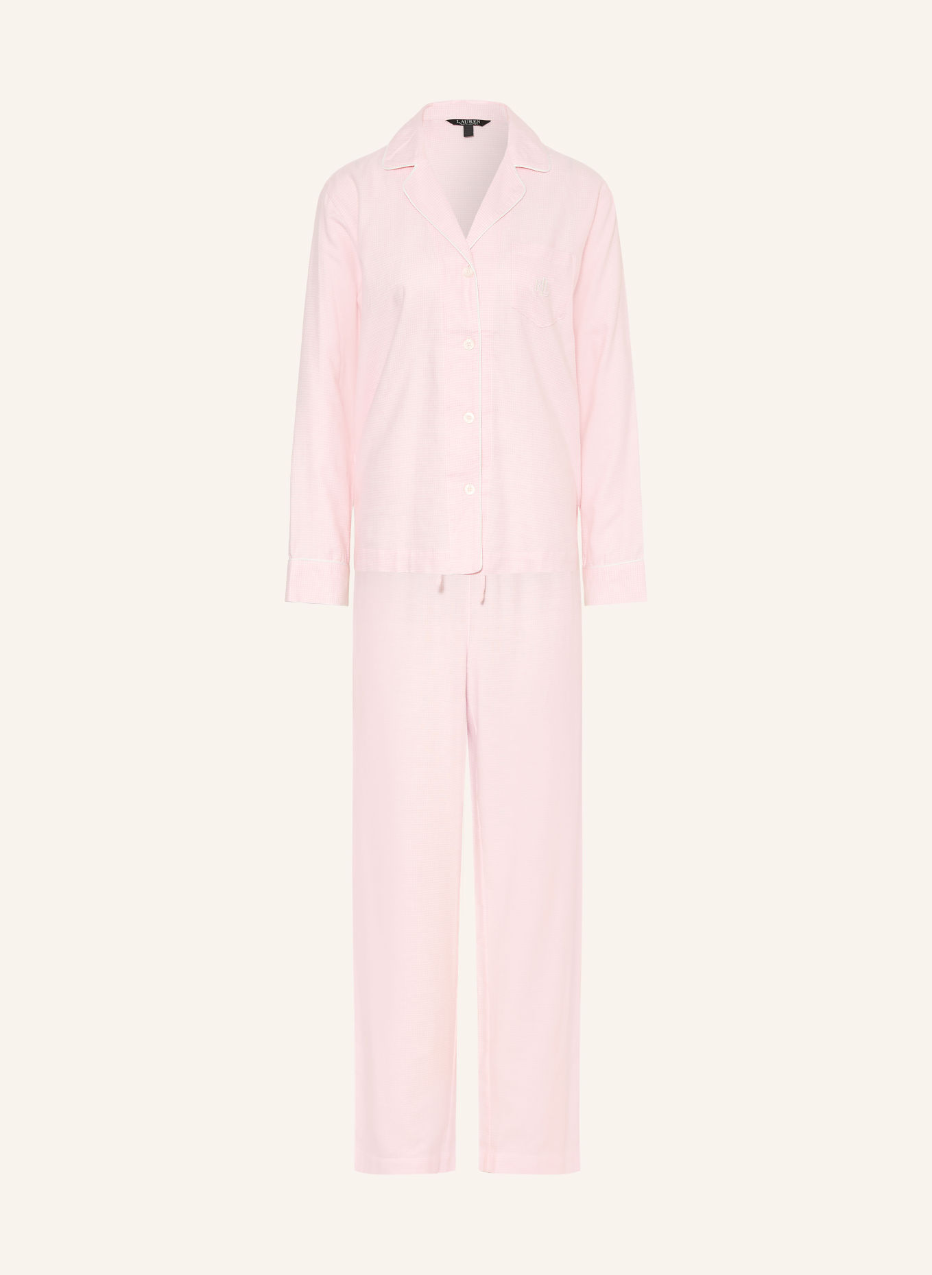 LAUREN RALPH LAUREN Pyjama van flanel: ROSE CLAIR / WIT