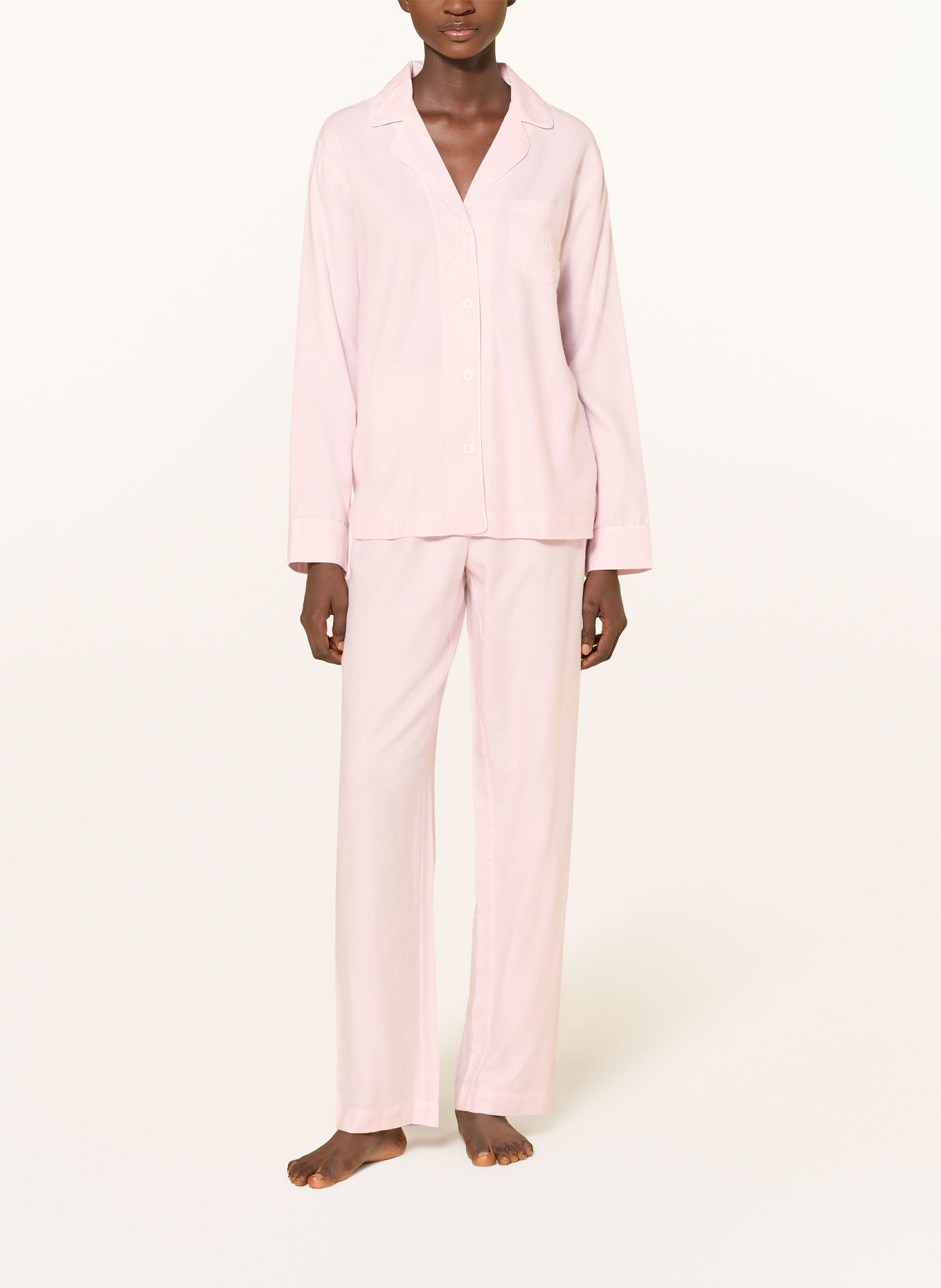 LAUREN RALPH LAUREN Pyjama van flanel: ROSE CLAIR / WIT