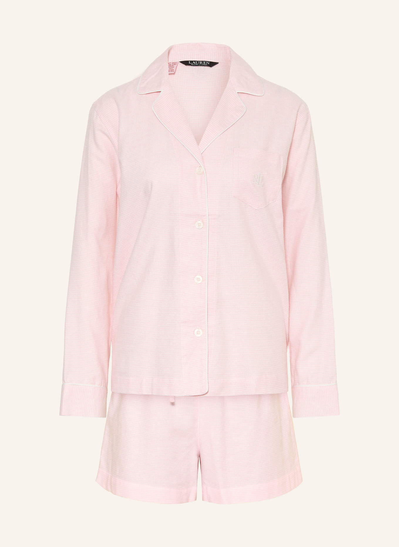 LAUREN RALPH LAUREN Shorty-pyjama van flanel: ROSE CLAIR / WIT