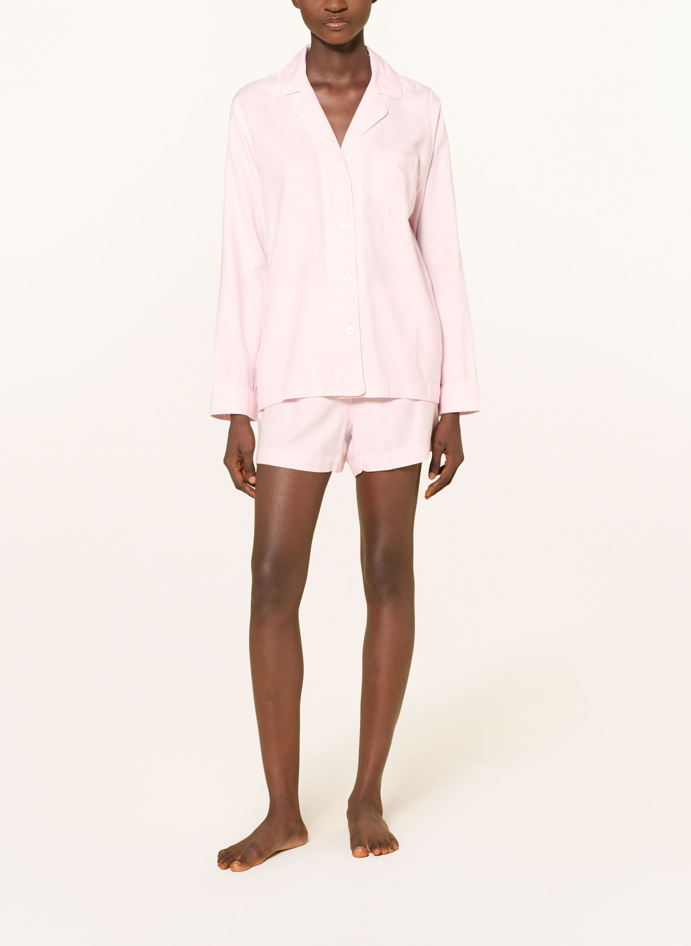 LAUREN RALPH LAUREN Shorty-pyjama van flanel: ROSE CLAIR / WIT