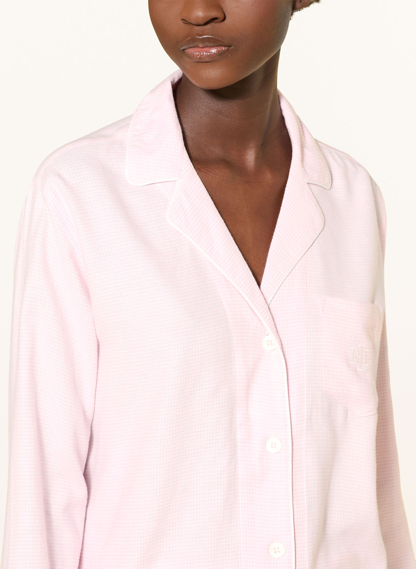 LAUREN RALPH LAUREN Shorty-pyjama van flanel: ROSE CLAIR / WIT