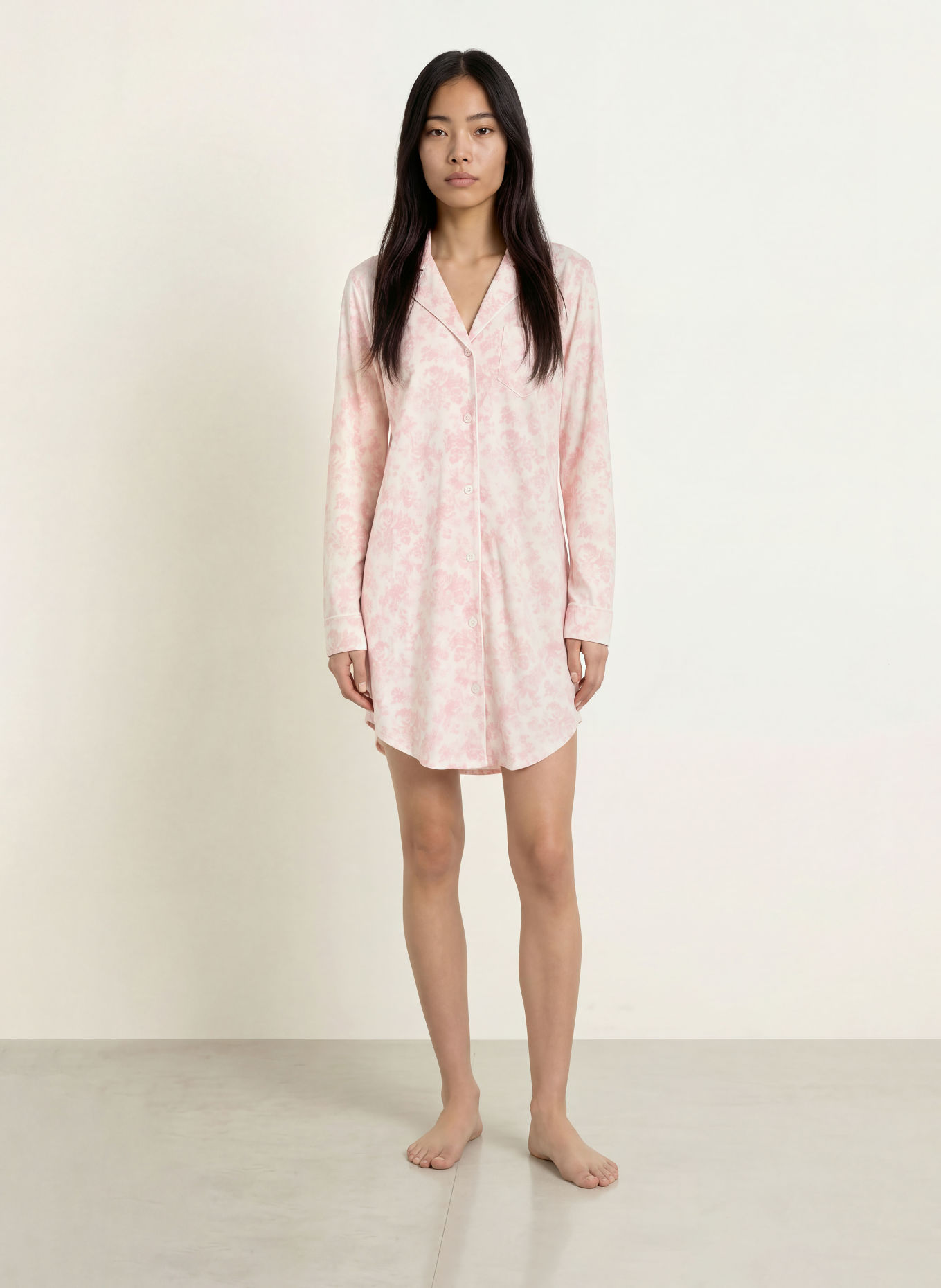 LAUREN RALPH LAUREN Nachthemd: ROZE / WIT