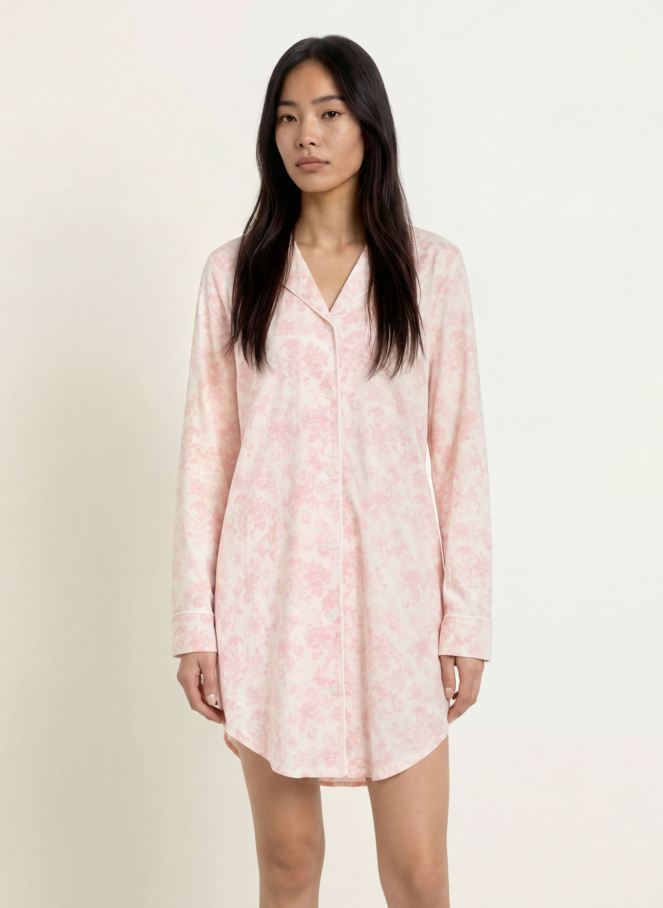 LAUREN RALPH LAUREN Nachthemd: ROZE / WIT
