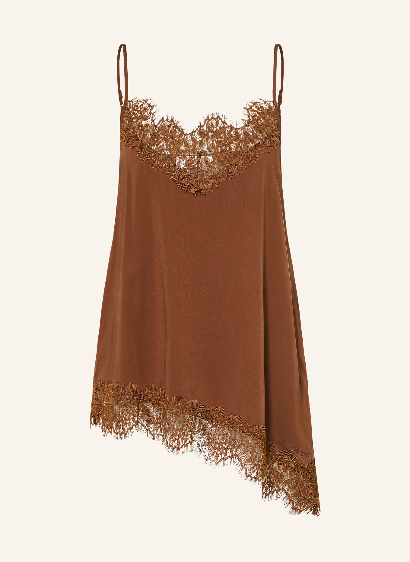 OH APRIL Satijnen top TAMI met kant: MARRON FONCÉ