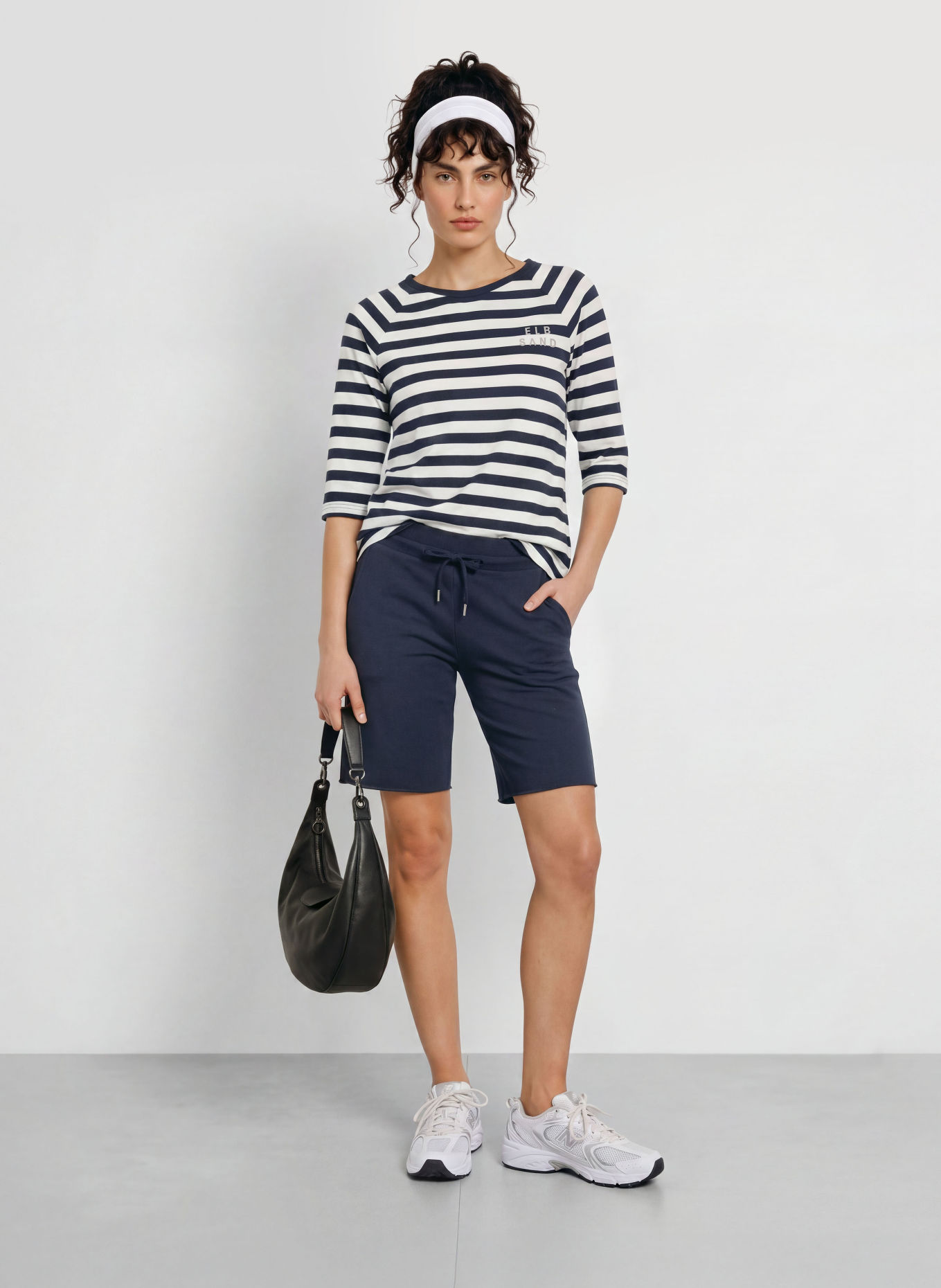 ELBSAND Chemise CELIN à manches 3/4: BLEU FONCÉ / BLANC