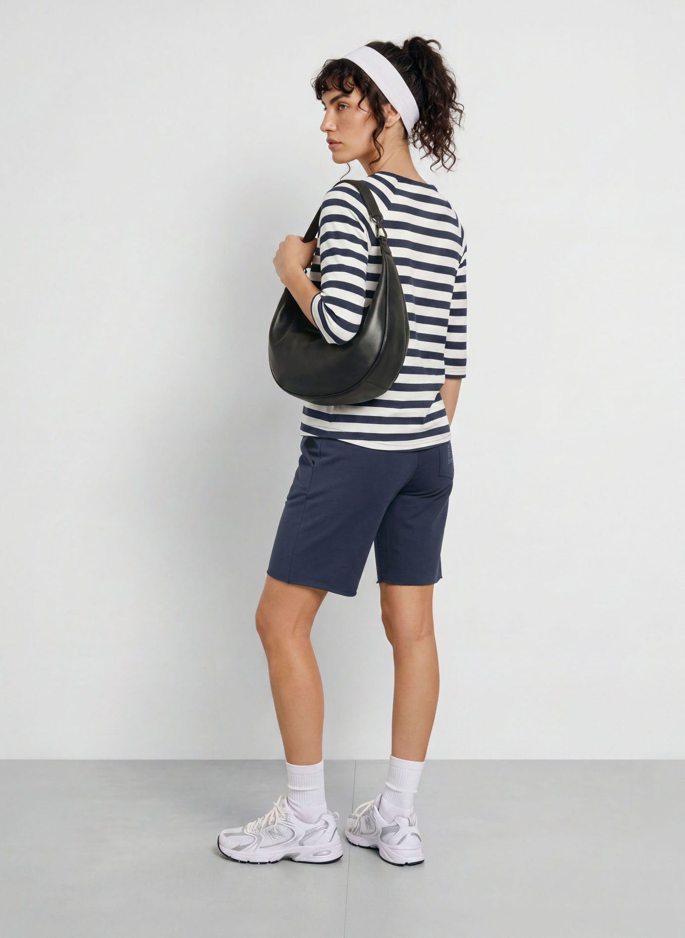 ELBSAND Chemise CELIN à manches 3/4: BLEU FONCÉ / BLANC