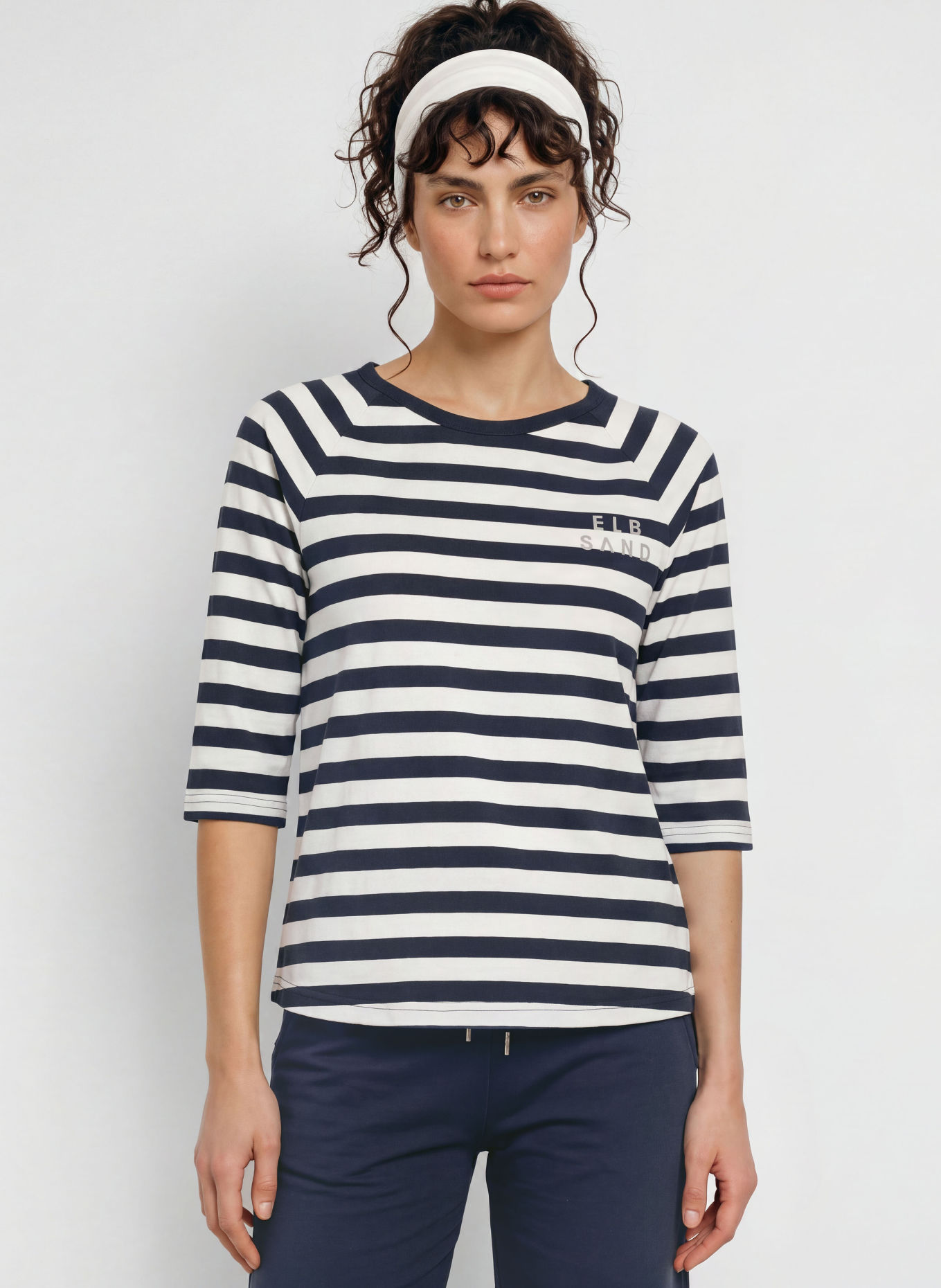 ELBSAND Chemise CELIN à manches 3/4: BLEU FONCÉ / BLANC