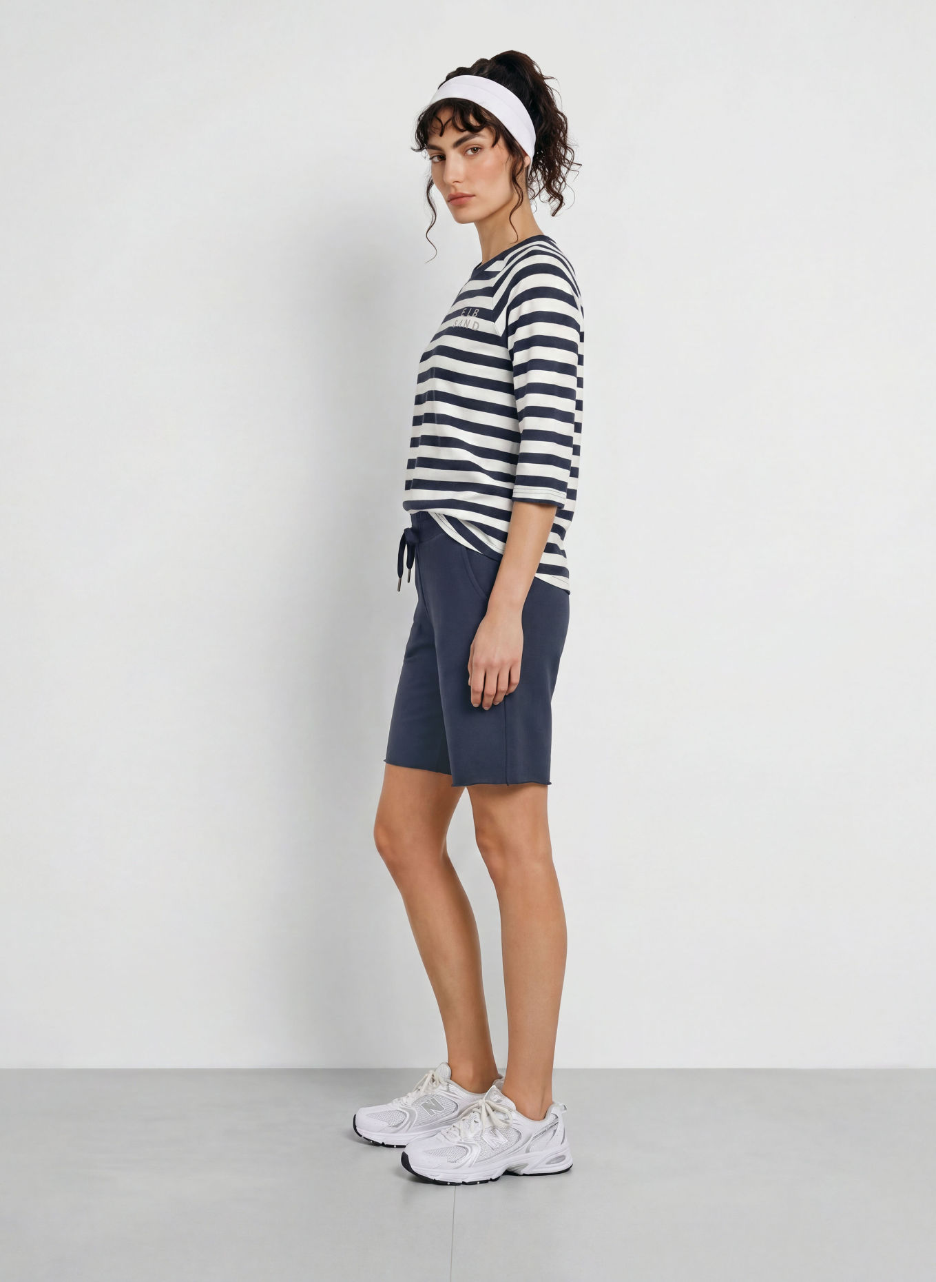ELBSAND Chemise CELIN à manches 3/4: BLEU FONCÉ / BLANC