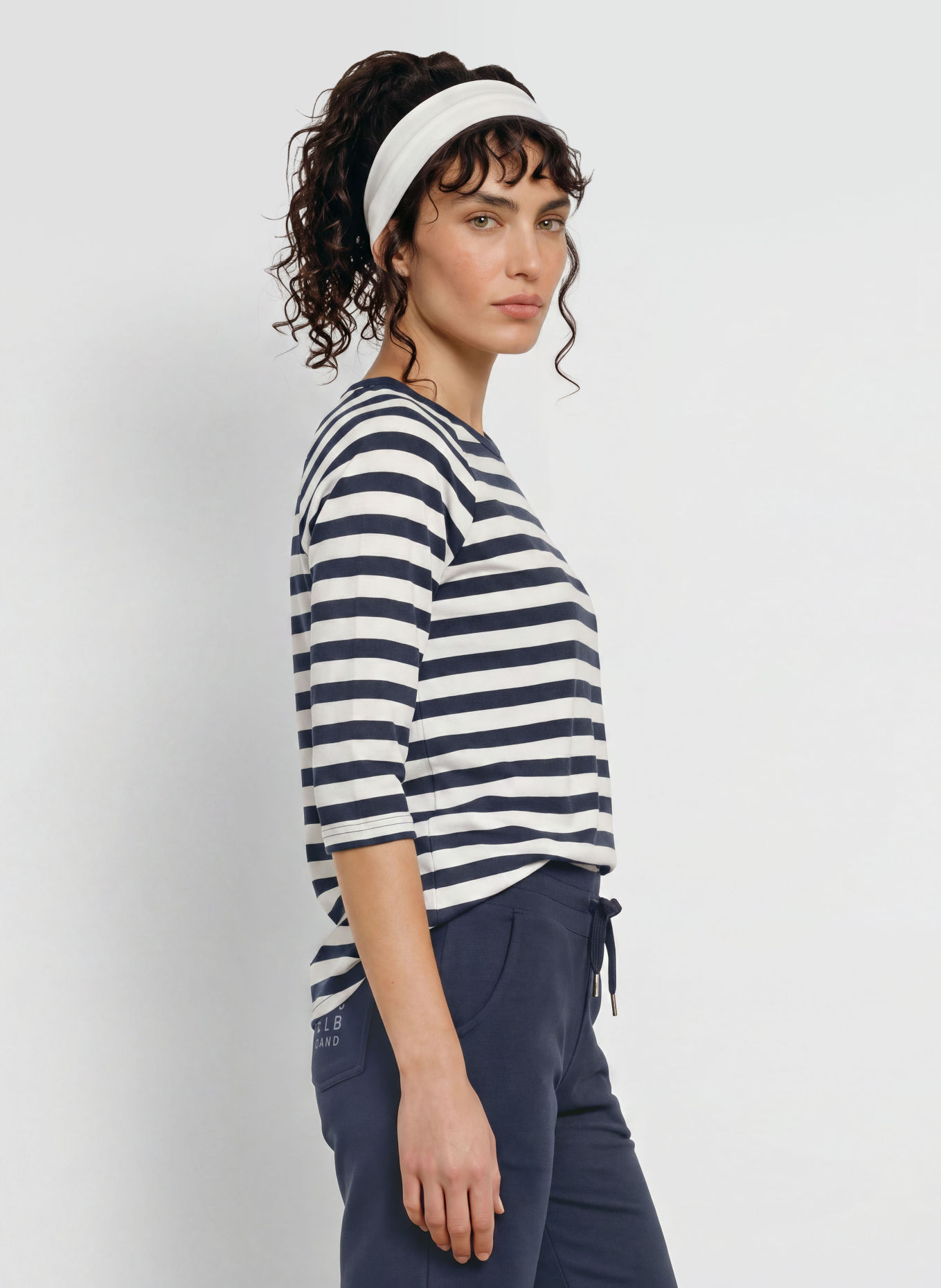 ELBSAND Chemise CELIN à manches 3/4: BLEU FONCÉ / BLANC