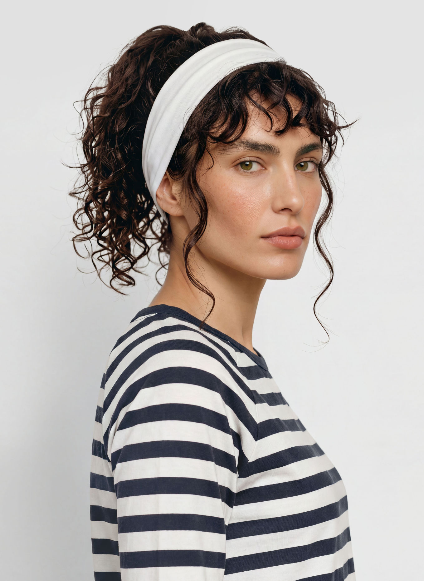 ELBSAND Chemise CELIN à manches 3/4: BLEU FONCÉ / BLANC
