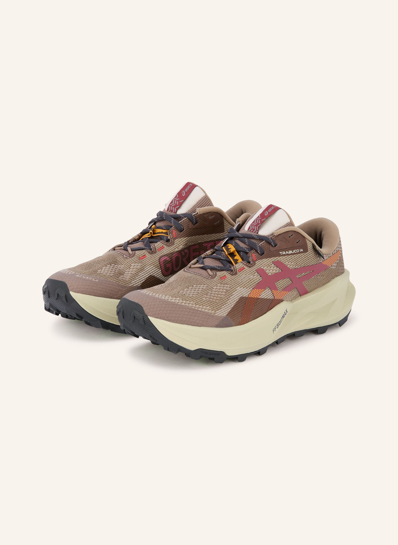 ASICS Wanderschuhe TRABUCO 14 GTX: TAUPE / DUNKELROT / ORANGE
