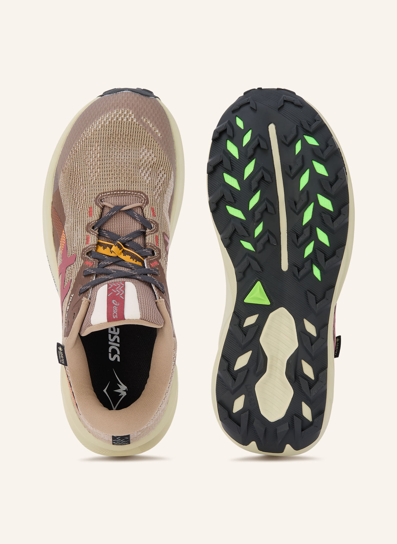 ASICS Wanderschuhe TRABUCO 14 GTX: TAUPE / DUNKELROT / ORANGE