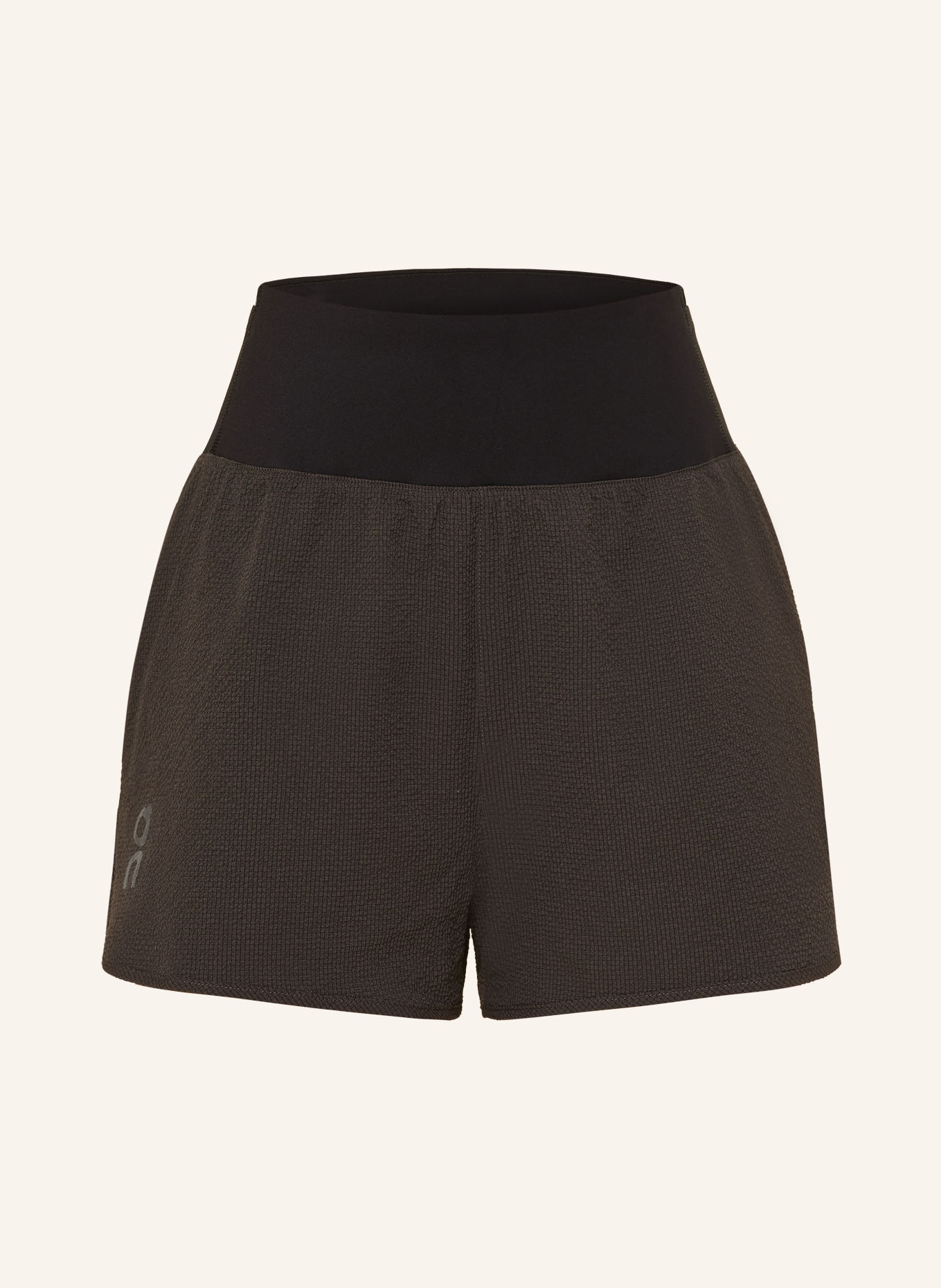 On 2-in-1-Laufshorts PERFORMANCE VOLT: DUNKELBRAUN / SCHWARZ