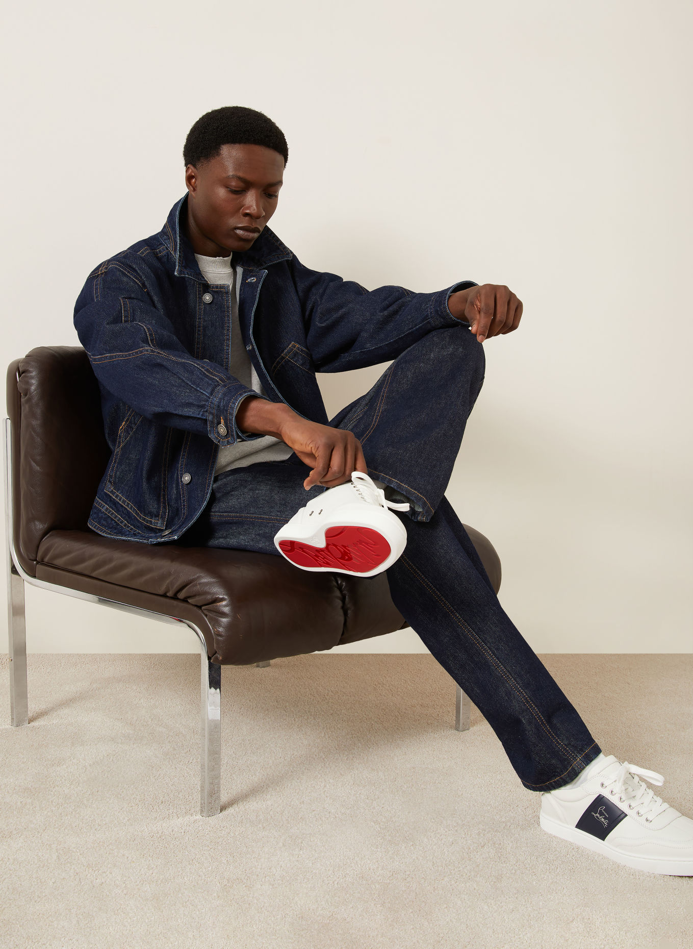 Christian Louboutin RETRO-sneakers: WIT / DONKERBLAUW
