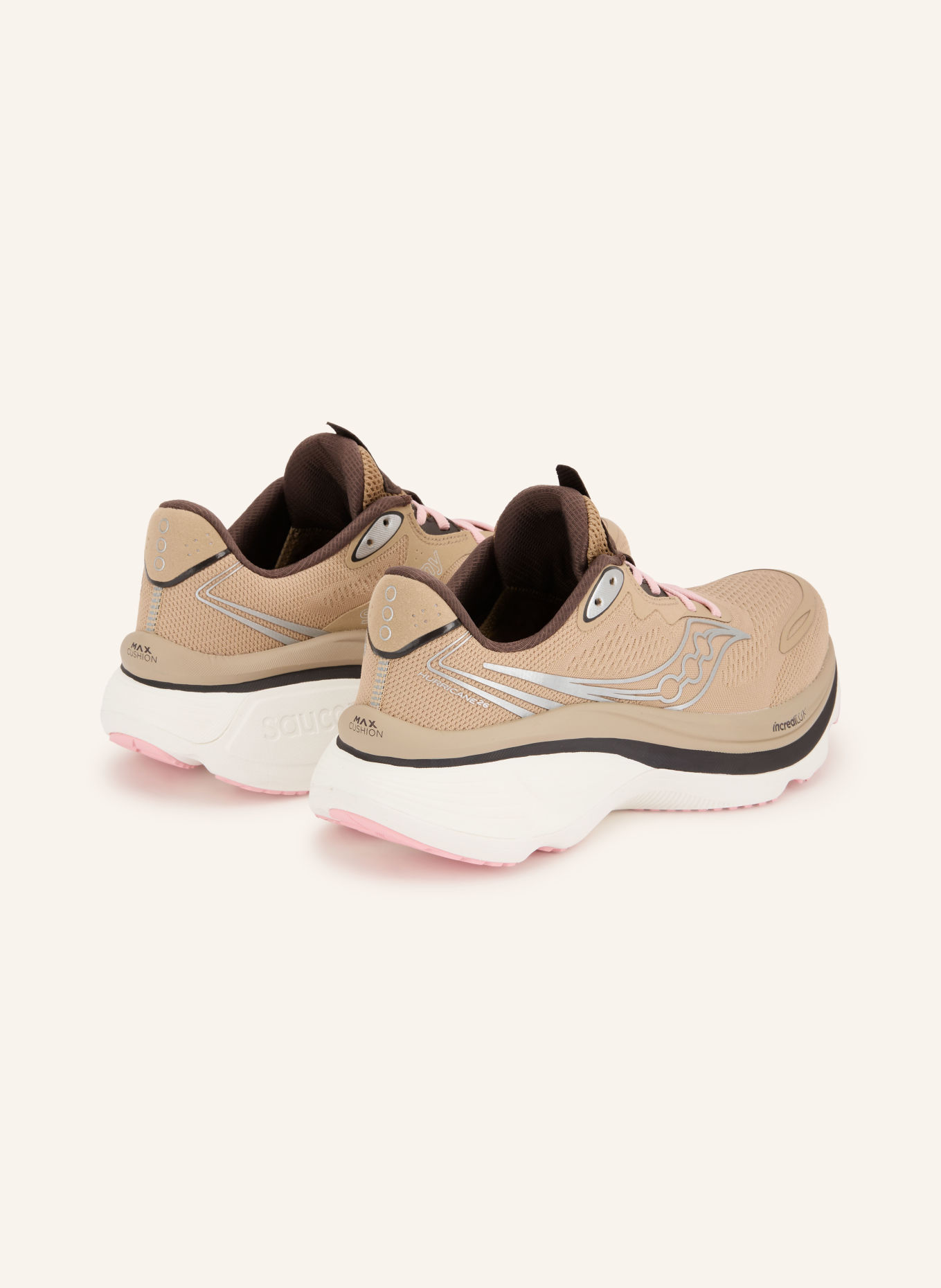 saucony Hardloopschoenen HURRICANE 26: TAUPE / ZILVER / MARRON FONCÉ