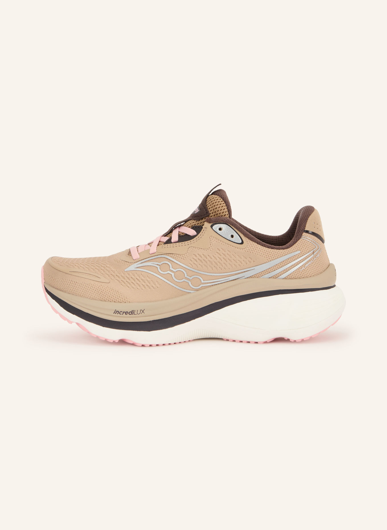 saucony Hardloopschoenen HURRICANE 26: TAUPE / ZILVER / MARRON FONCÉ