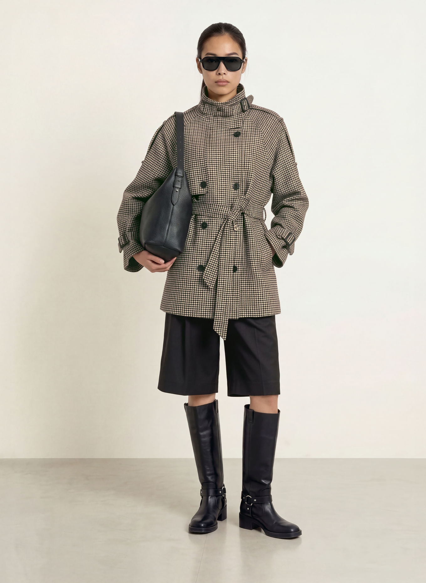 GESTUZ Trenchjas GZAVIC: CRÈME / MARRON FONCÉ / ZWART