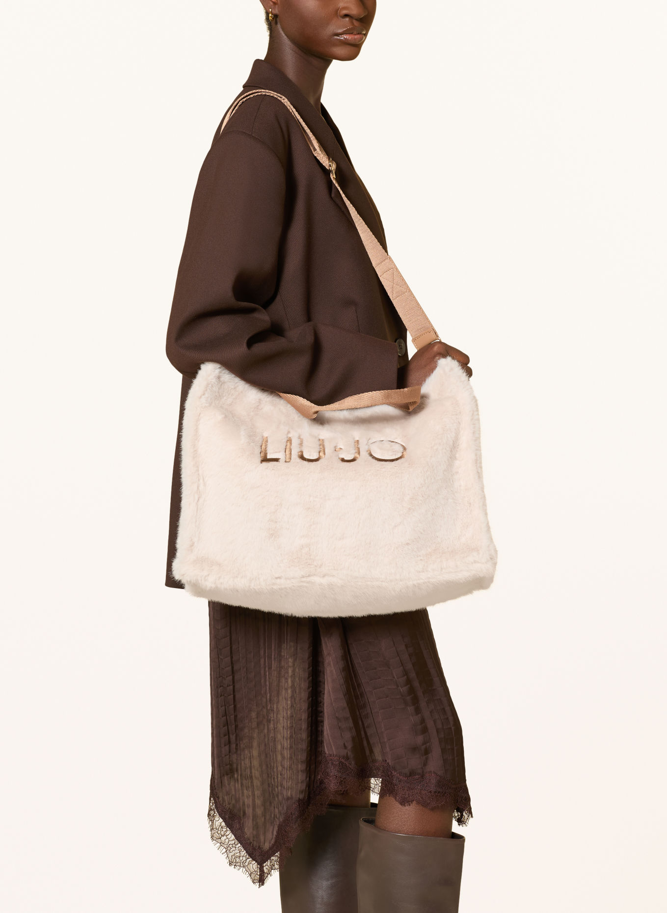 LIU JO Faux Fur Shoppers: ECRU / COGNAC
