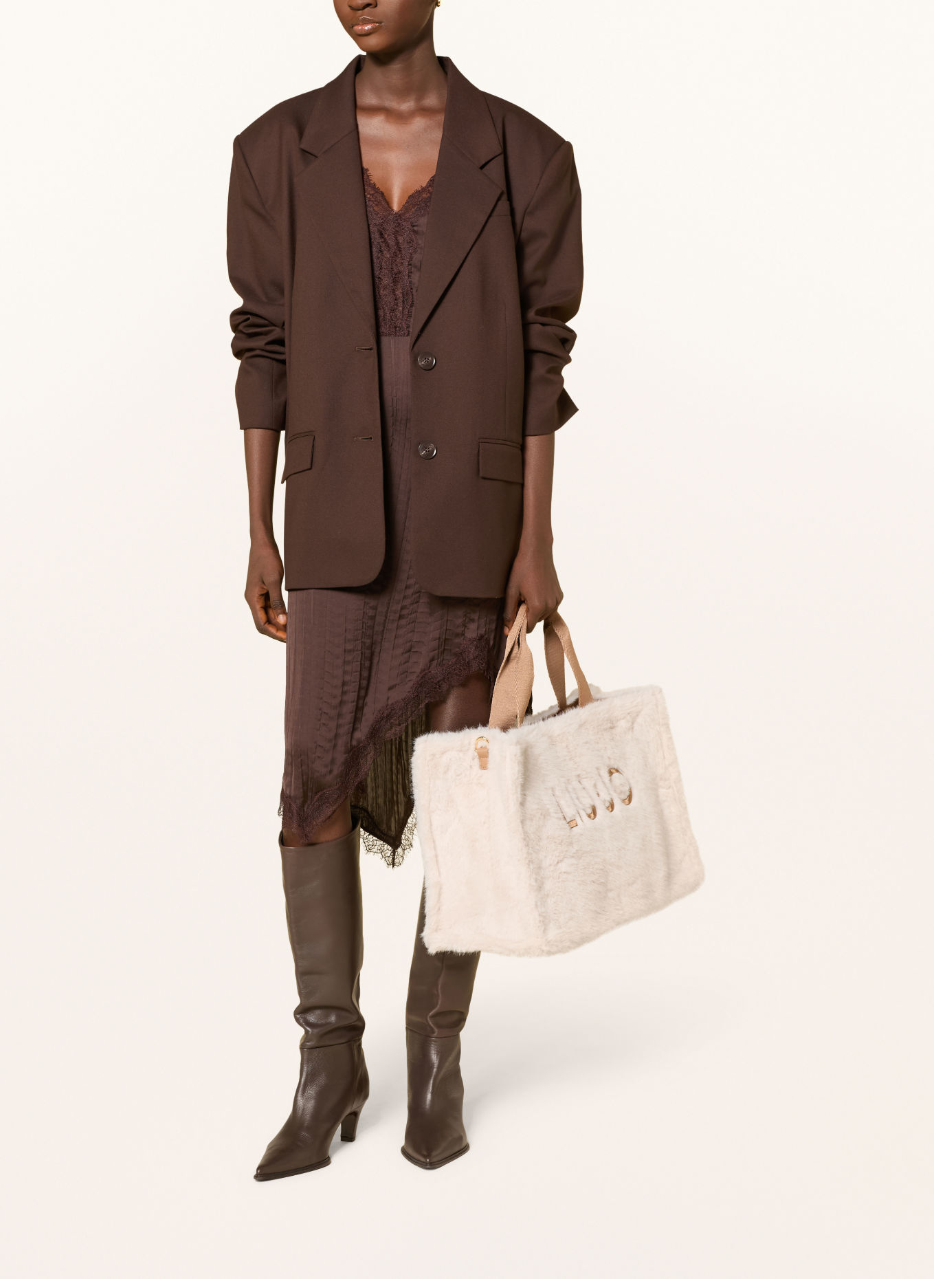 LIU JO Faux Fur Shoppers: ECRU / COGNAC