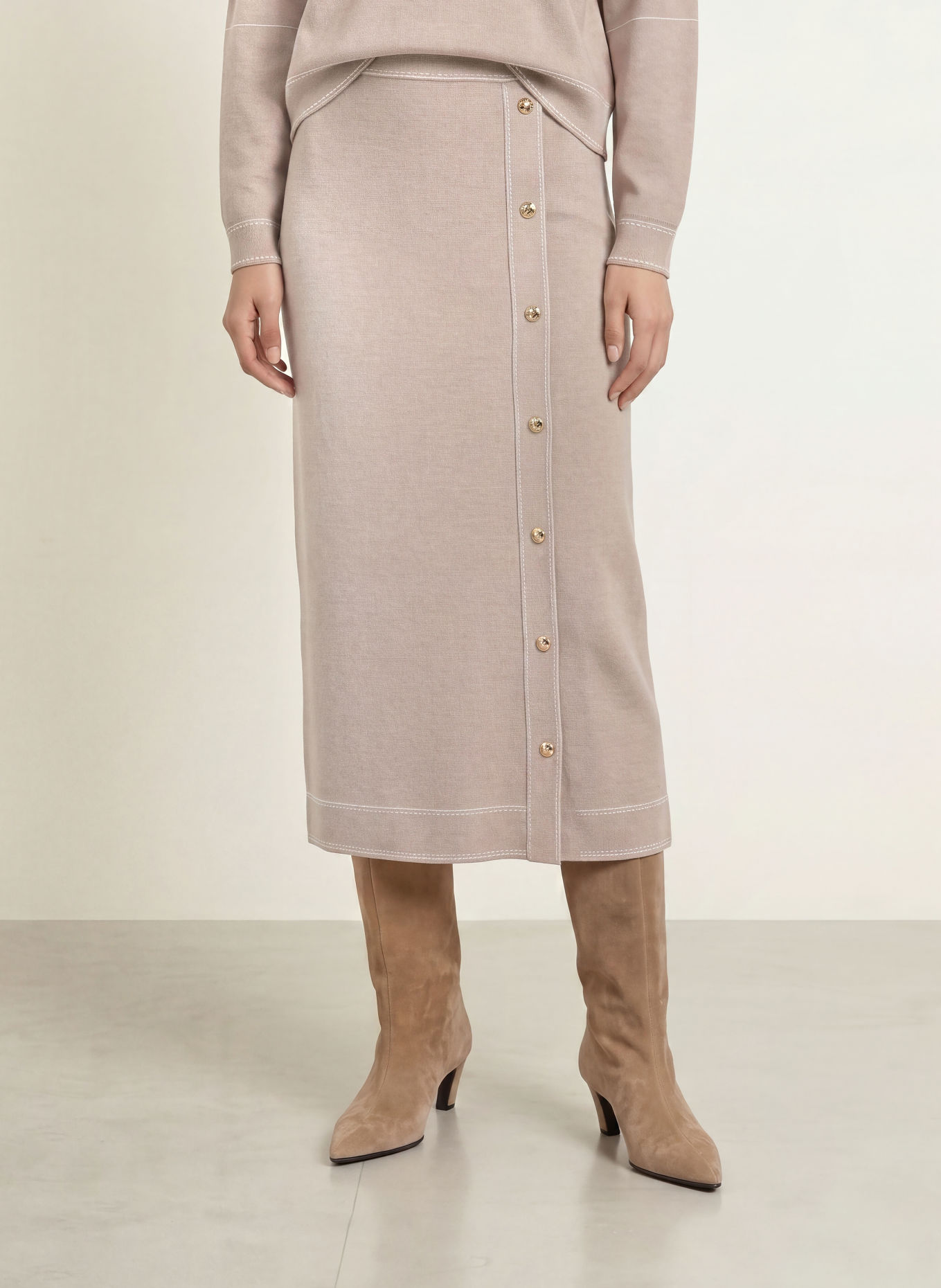 LIU JO Strickrock: TAUPE / WEISS