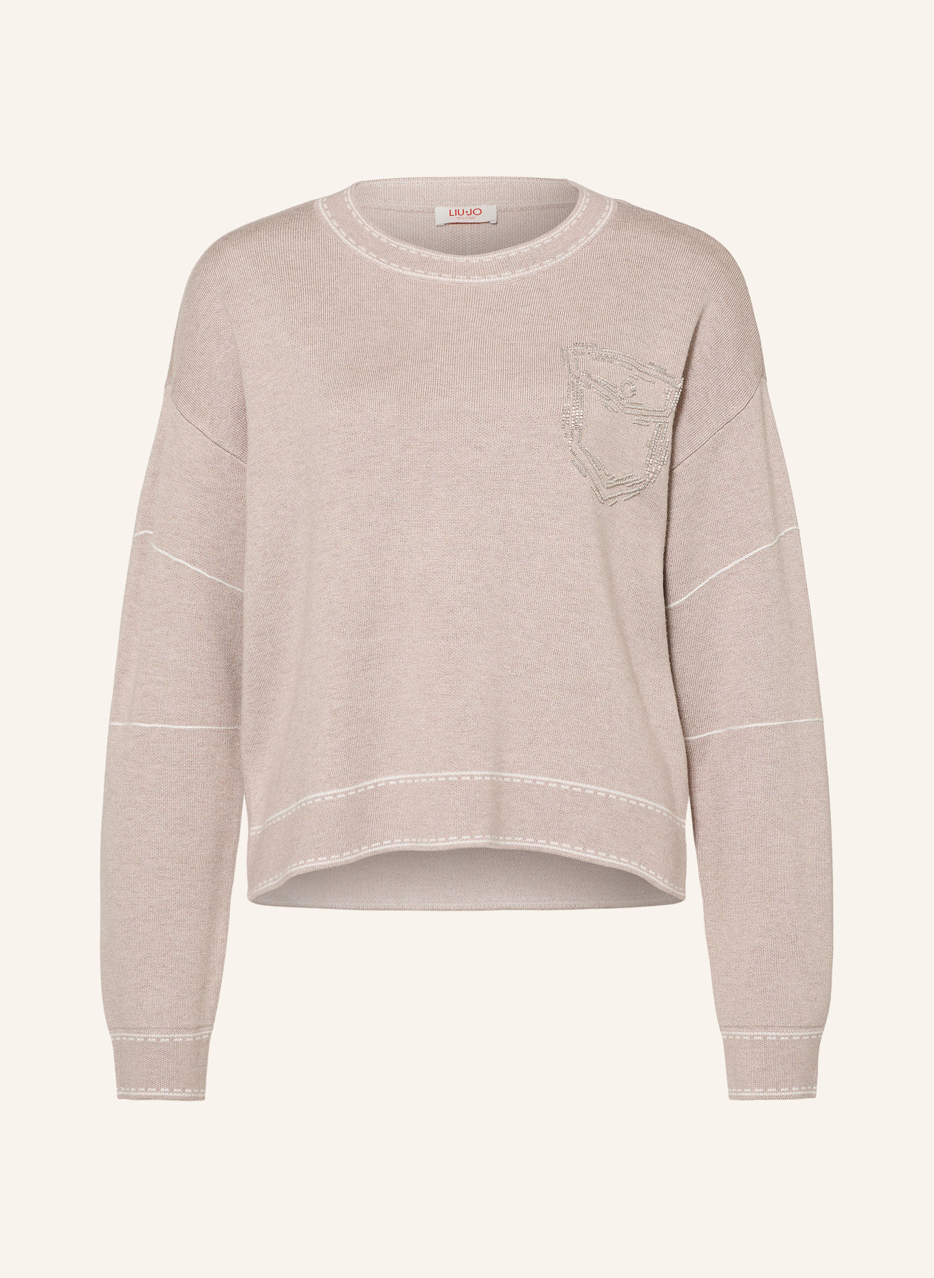 LIU JO Pullover mit Schmucksteinen: TAUPE