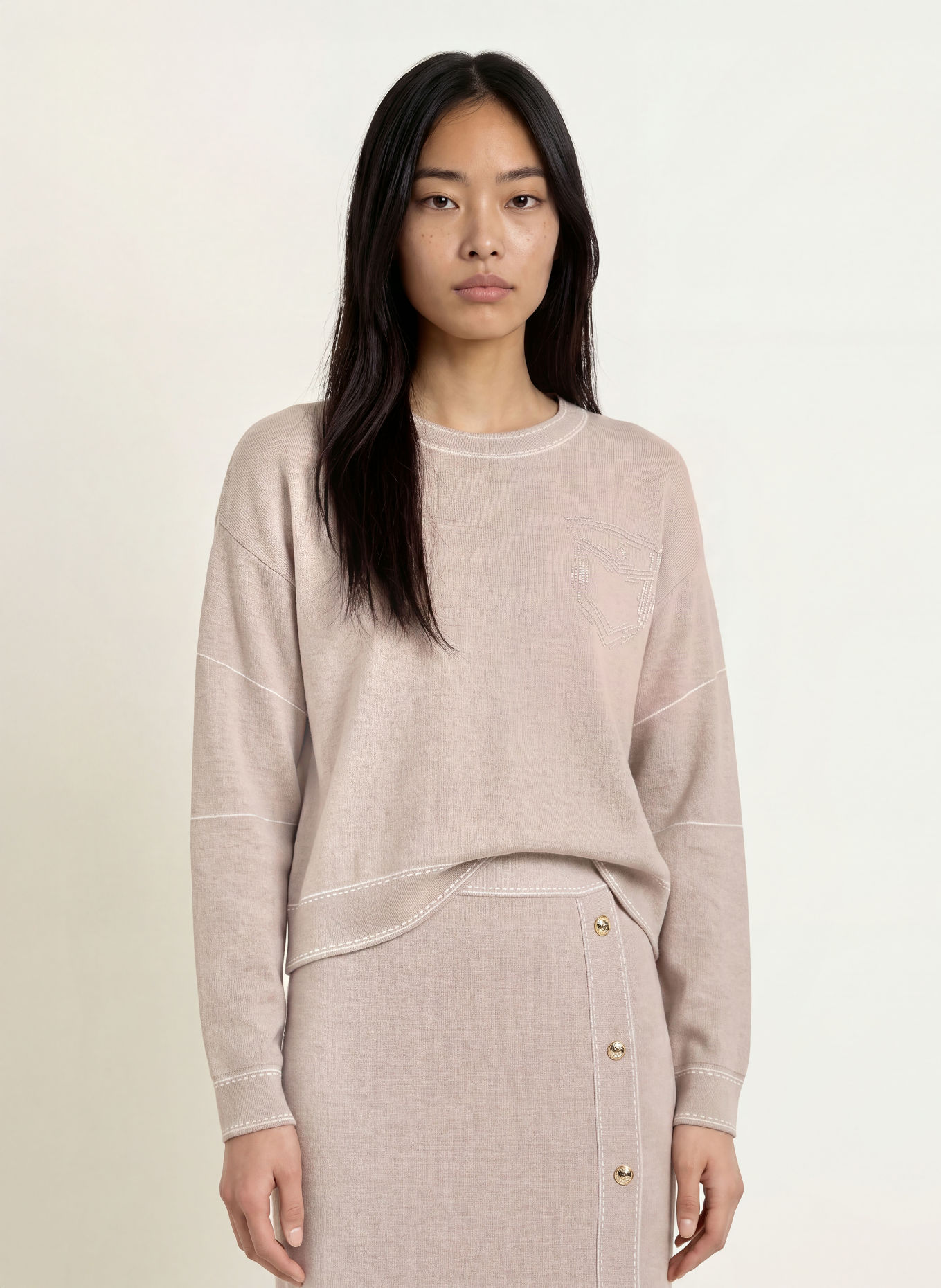 LIU JO Pullover mit Schmucksteinen: TAUPE