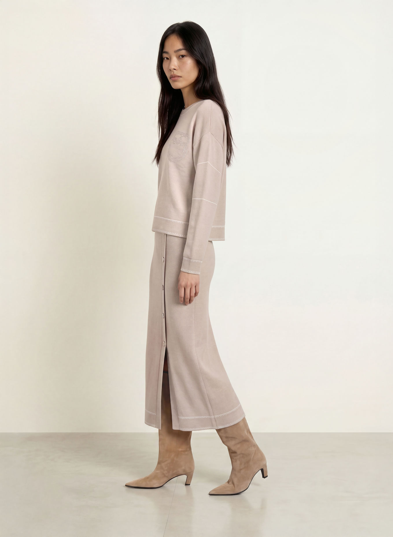 LIU JO Pullover mit Schmucksteinen: TAUPE